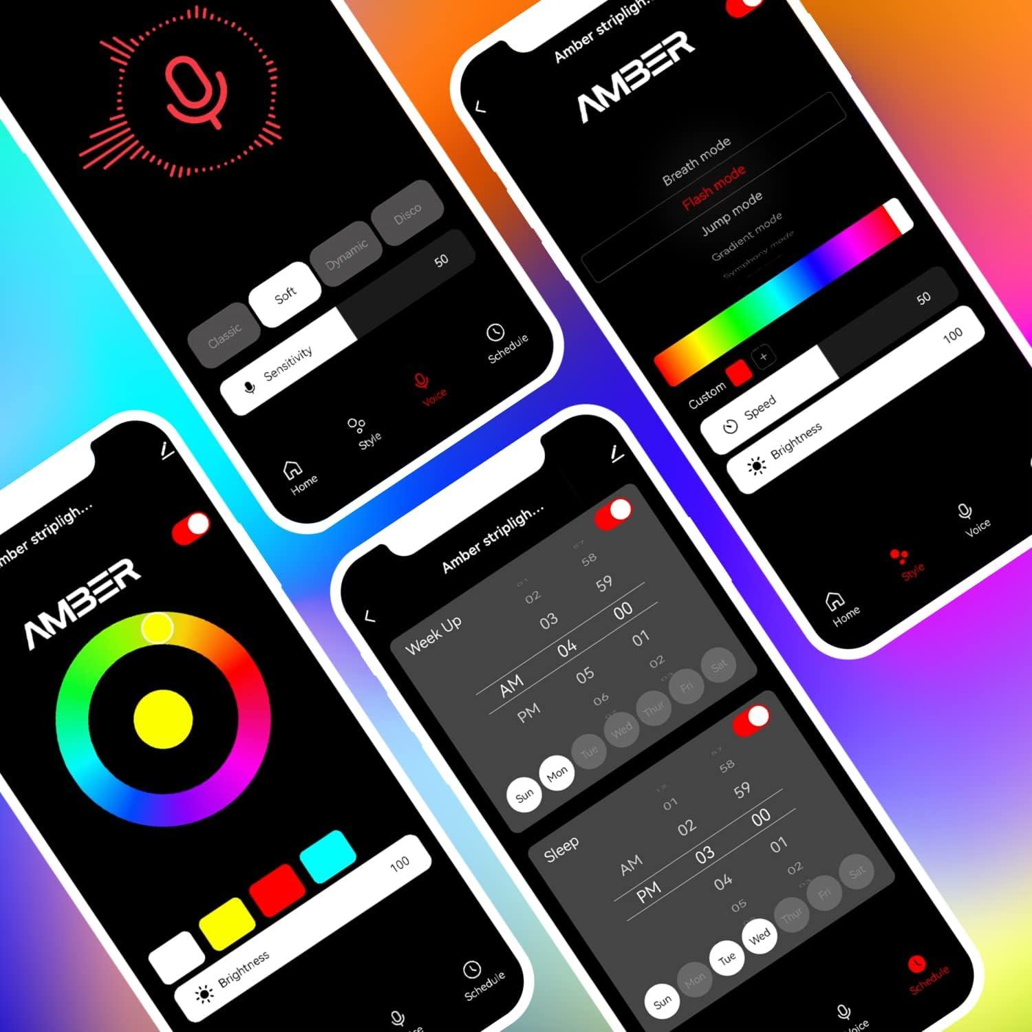 image:imageAmber Volt LED LightUp Strips 64Foot Long Full Color Spectrum Gradient Color Technology App Control Remote Syncs to Music Dimmer 9 Dynamic Modes DIY Modes Timer AC Powered AVOLT64Volt