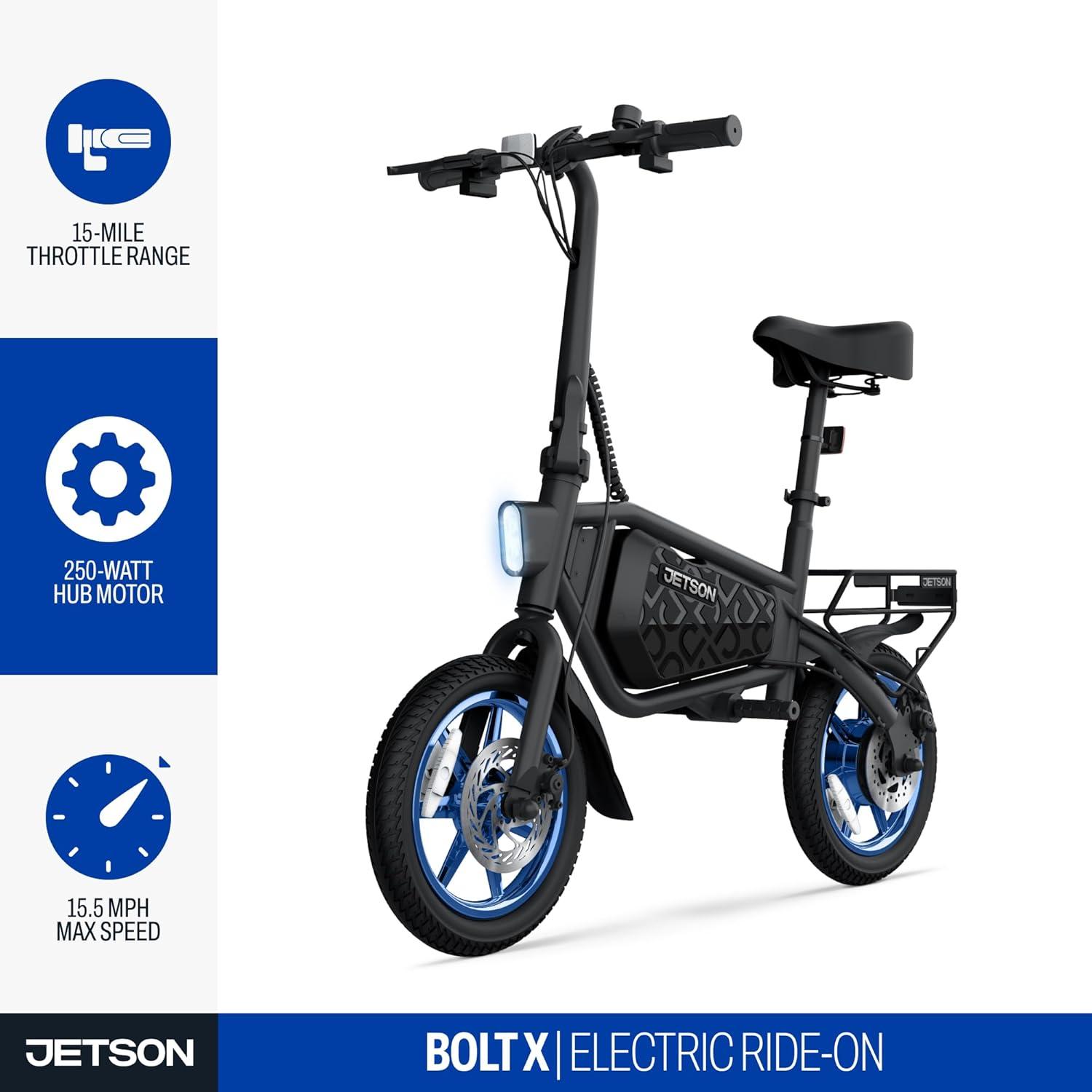 image:imageJetson Bolt Electric Bike Foot Pegs EasyFolding Builtin Carrying Handle Twist Throttle Cruise Control Up to 155 MPH Range Up to 15 Miles Ages 1312 inch Bolt