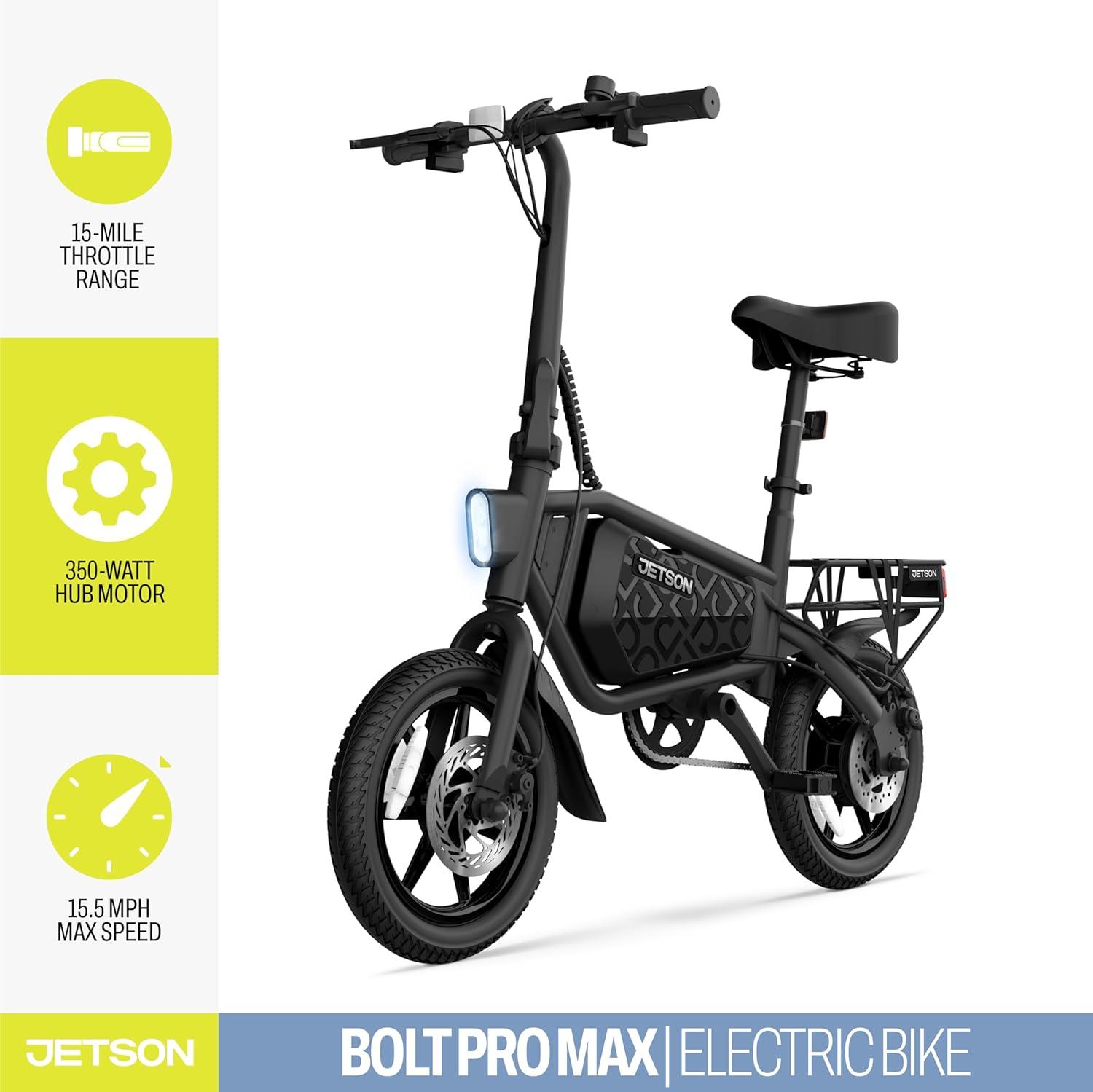 image:imageJetson Bolt Electric Bike Foot Pegs EasyFolding Builtin Carrying Handle Twist Throttle Cruise Control Up to 155 MPH Range Up to 15 Miles Ages 1314 inch Bolt Pro