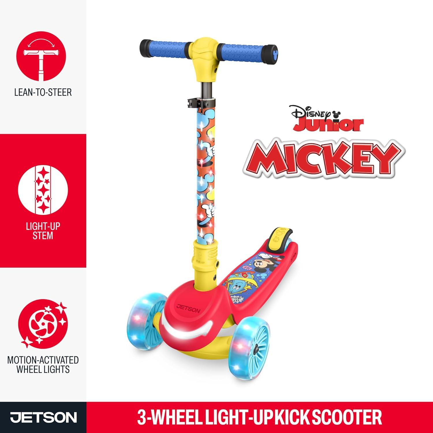 image:imageJetson Character Kids Kick Scooter LED Lights on Stem amp LightUp Wheels Lightweight Frame HeightAdjustable Handlebar LeantoSteer System EasyFold MechanismMickey