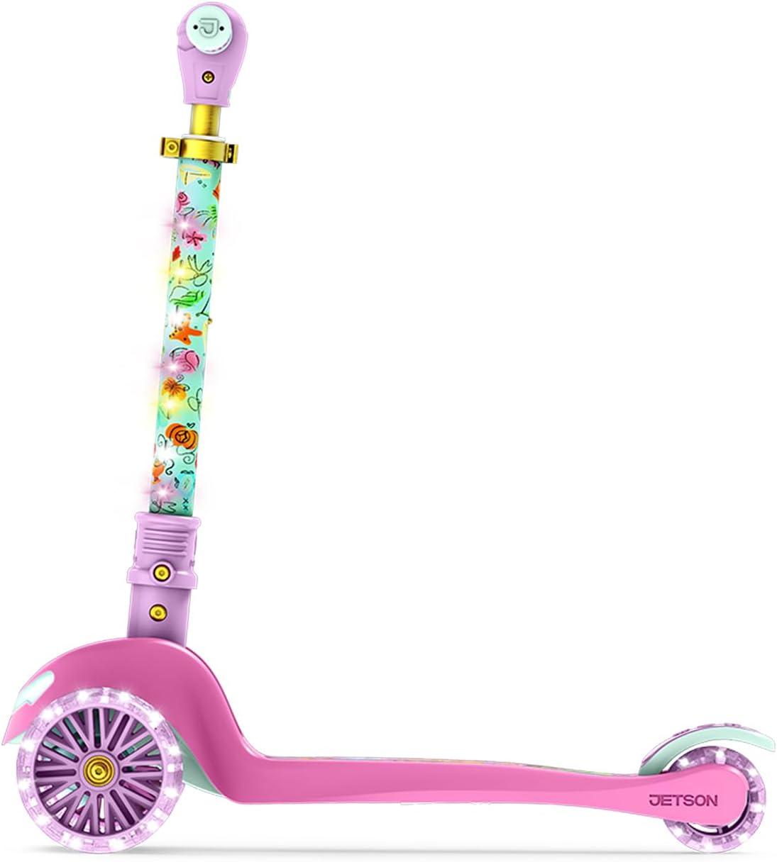 image:imageJetson Character Kids Kick Scooter LED Lights on Stem amp LightUp Wheels Lightweight Frame HeightAdjustable Handlebar LeantoSteer System EasyFold MechanismPrincess Pink