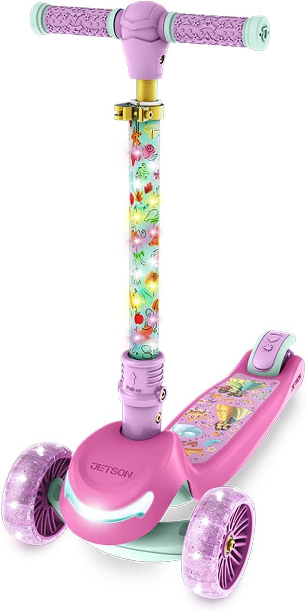 image:imageJetson Character Kids Kick Scooter LED Lights on Stem amp LightUp Wheels Lightweight Frame HeightAdjustable Handlebar LeantoSteer System EasyFold MechanismPrincess Pink