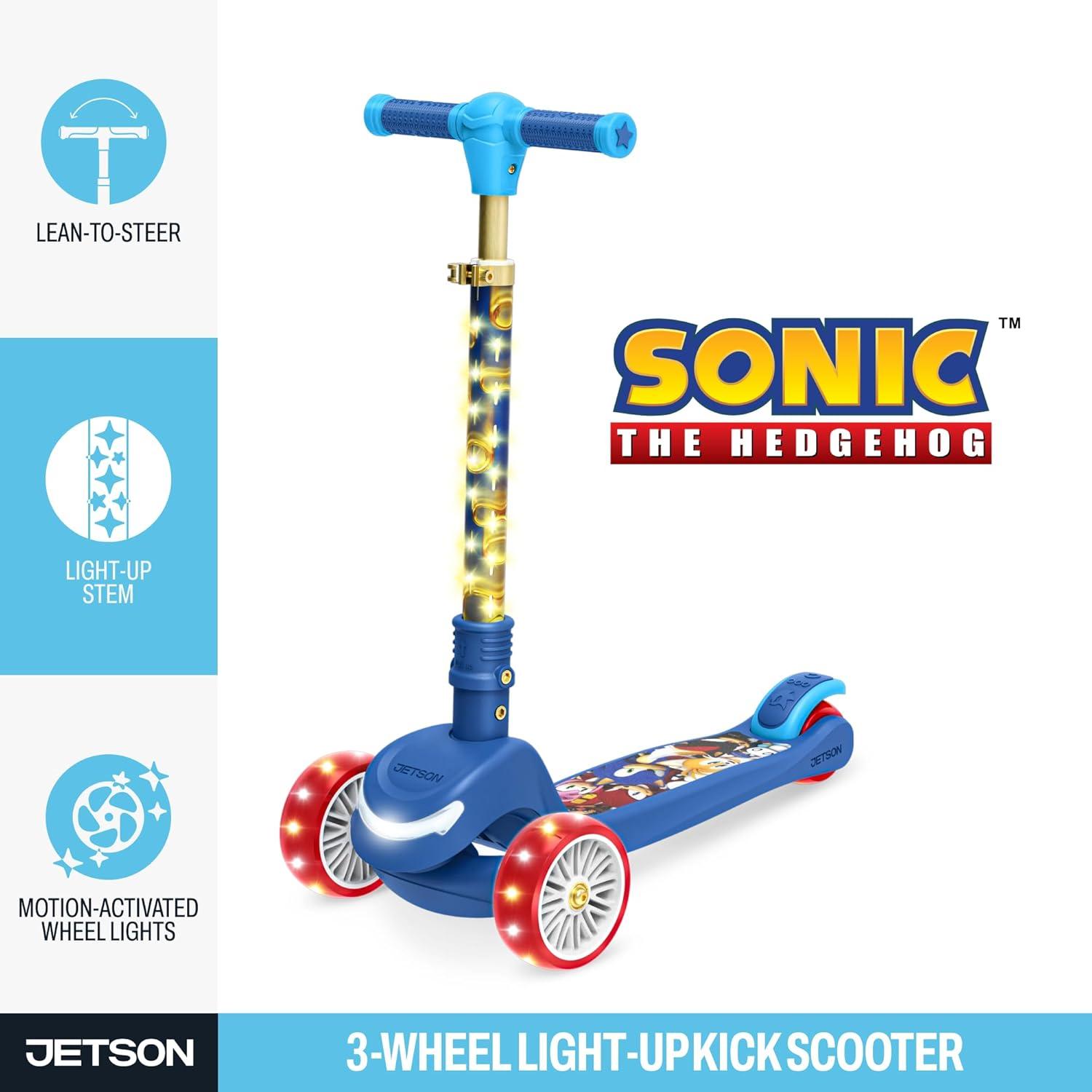 image:imageJetson Character Kids Kick Scooter LED Lights on Stem amp LightUp Wheels Lightweight Frame HeightAdjustable Handlebar LeantoSteer System EasyFold MechanismSonic Red