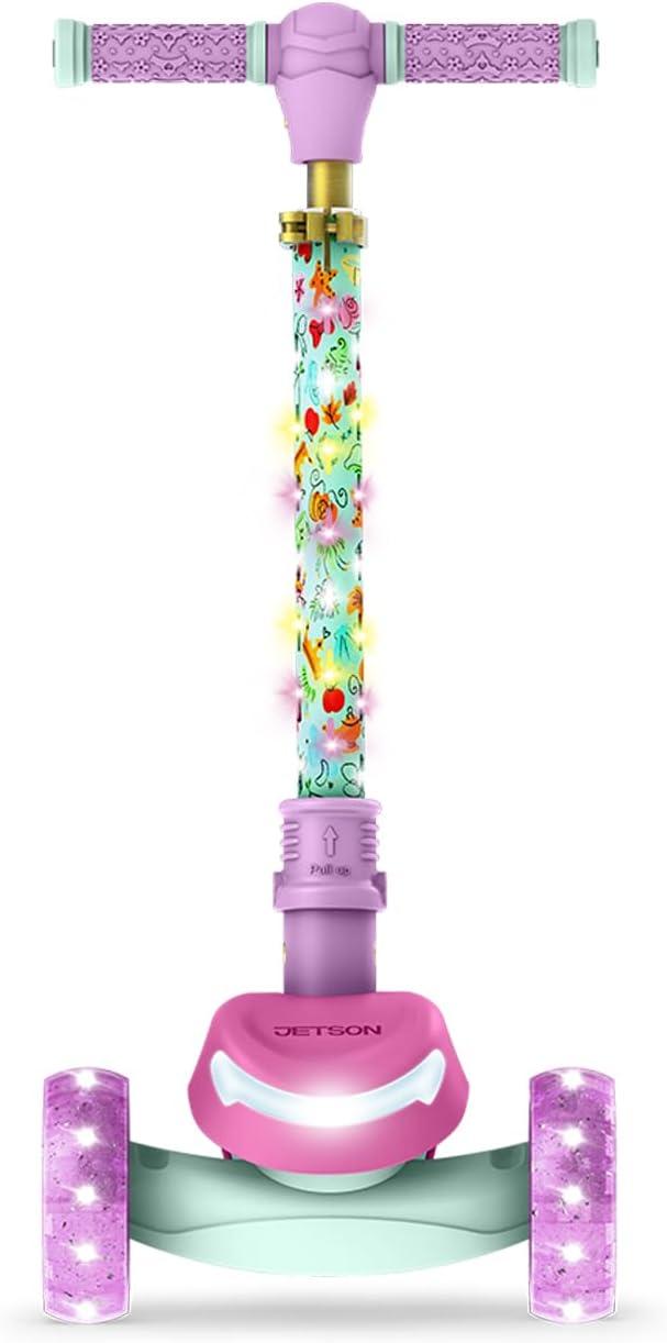 image:imageJetson Character Kids Kick Scooter LED Lights on Stem amp LightUp Wheels Lightweight Frame HeightAdjustable Handlebar LeantoSteer System EasyFold MechanismPrincess Pink