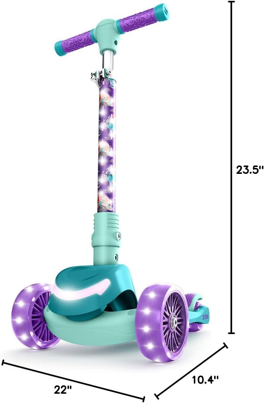 image:imageJetson Character Kids Kick Scooter LED Lights on Stem amp LightUp Wheels Lightweight Frame HeightAdjustable Handlebar LeantoSteer System EasyFold MechanismLittle Mermaid