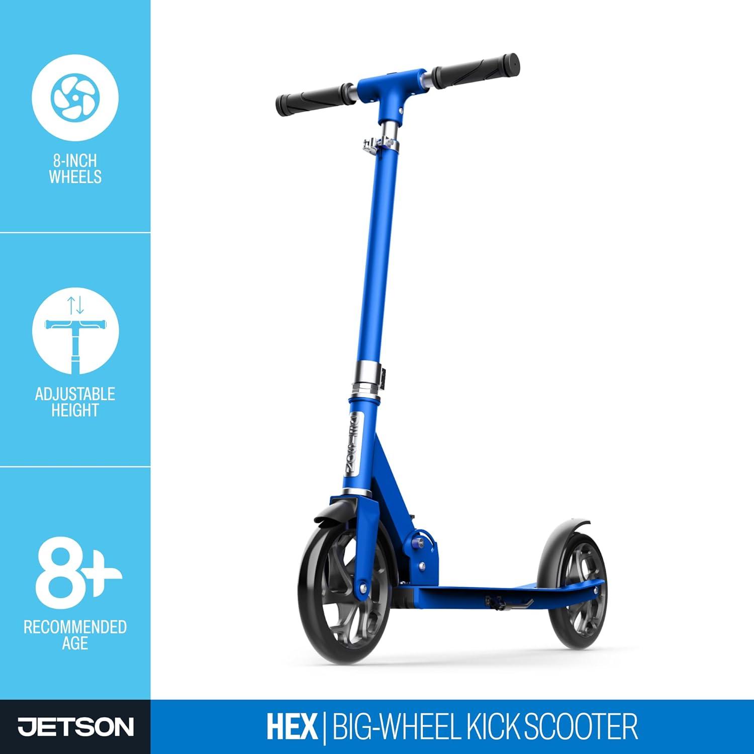 image:imageJetson Jupiter Jumbo 2Wheel Kick Scooter Sturdy Wide Deck Height Adjustable Handlebar Rear Brake EasyFolding Mechanism 8 inch wheelsHex Blue
