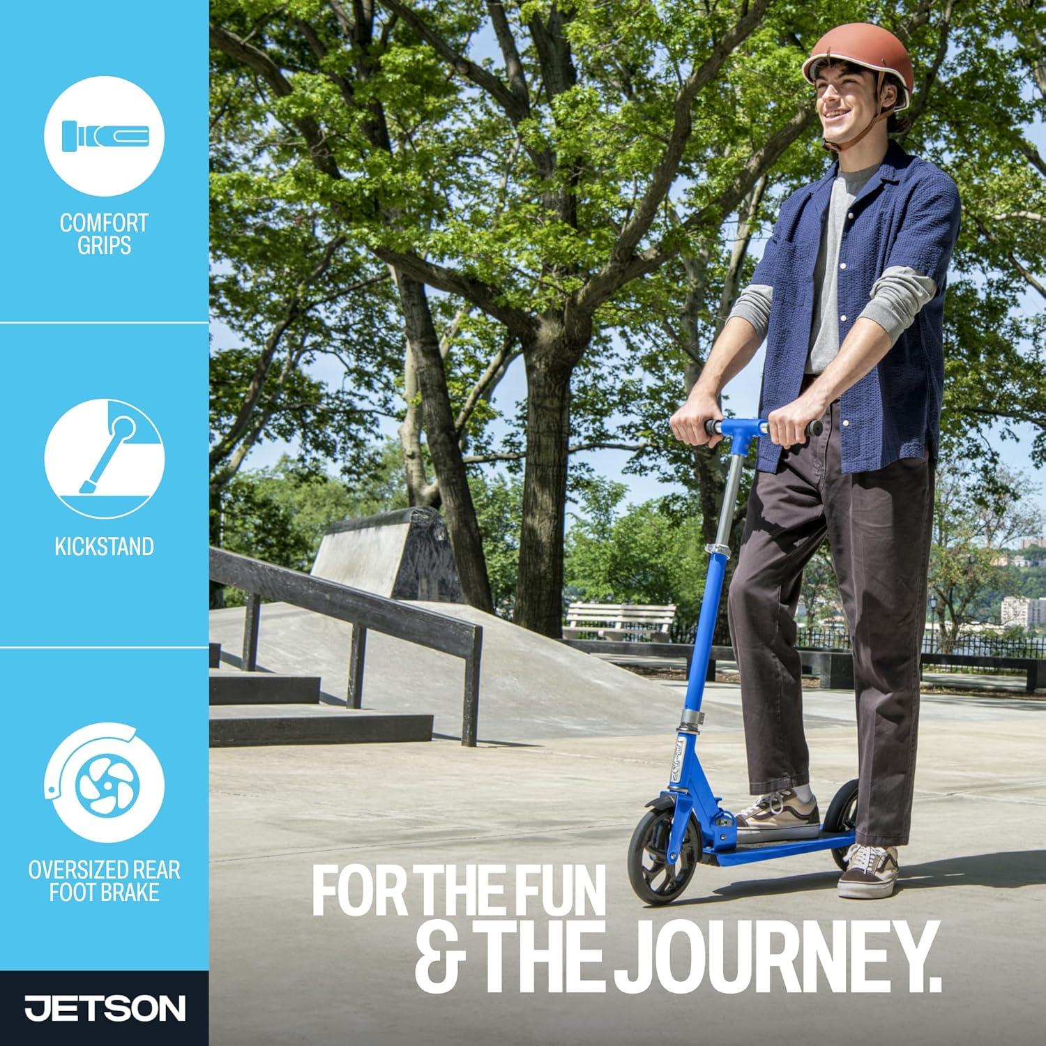 image:imageJetson Jupiter Jumbo 2Wheel Kick Scooter Sturdy Wide Deck Height Adjustable Handlebar Rear Brake EasyFolding Mechanism 8 inch wheelsHex Blue