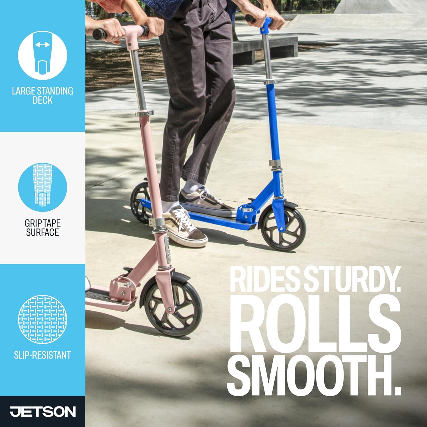 image:imageJetson Jupiter Jumbo 2Wheel Kick Scooter Sturdy Wide Deck Height Adjustable Handlebar Rear Brake EasyFolding Mechanism 8 inch wheelsHex Blue