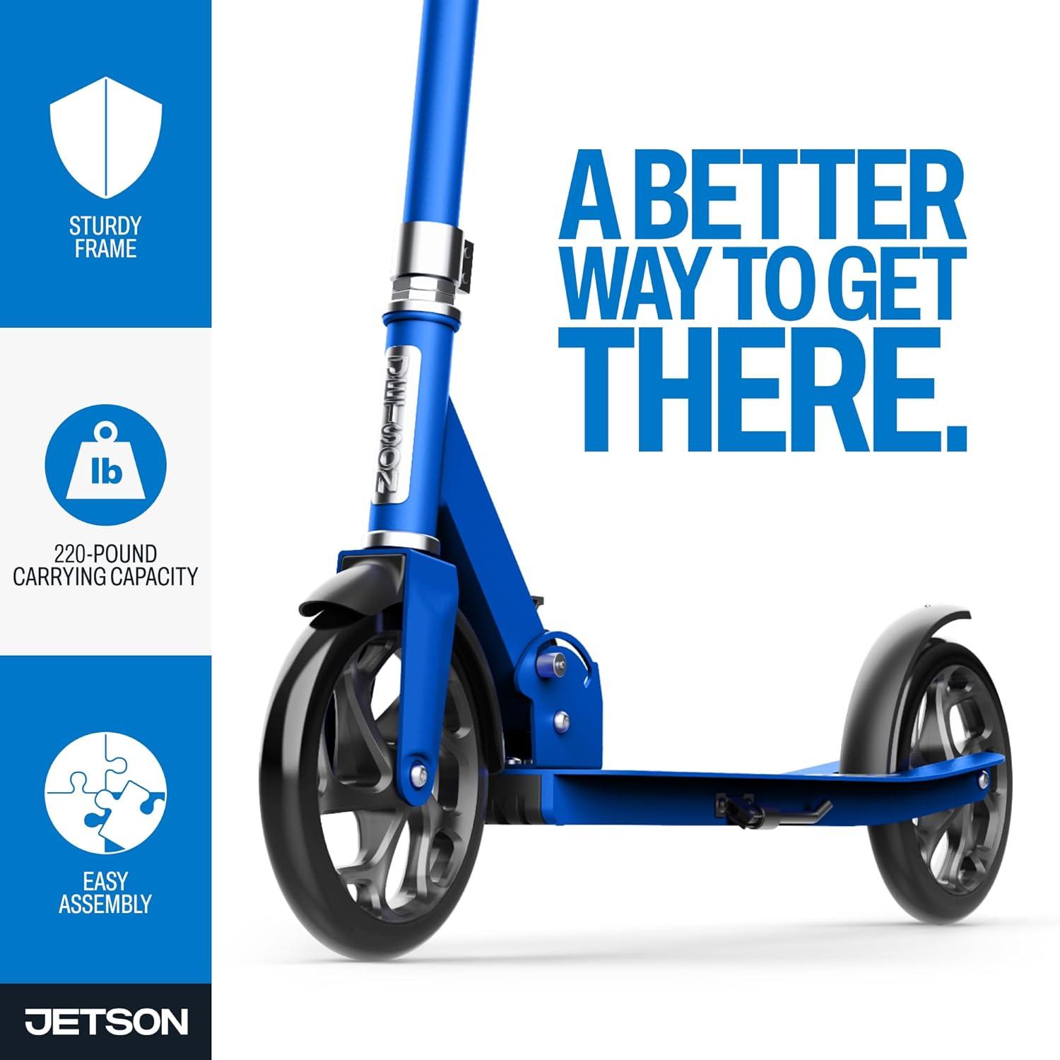 image:imageJetson Jupiter Jumbo 2Wheel Kick Scooter Sturdy Wide Deck Height Adjustable Handlebar Rear Brake EasyFolding Mechanism 8 inch wheelsHex Blue