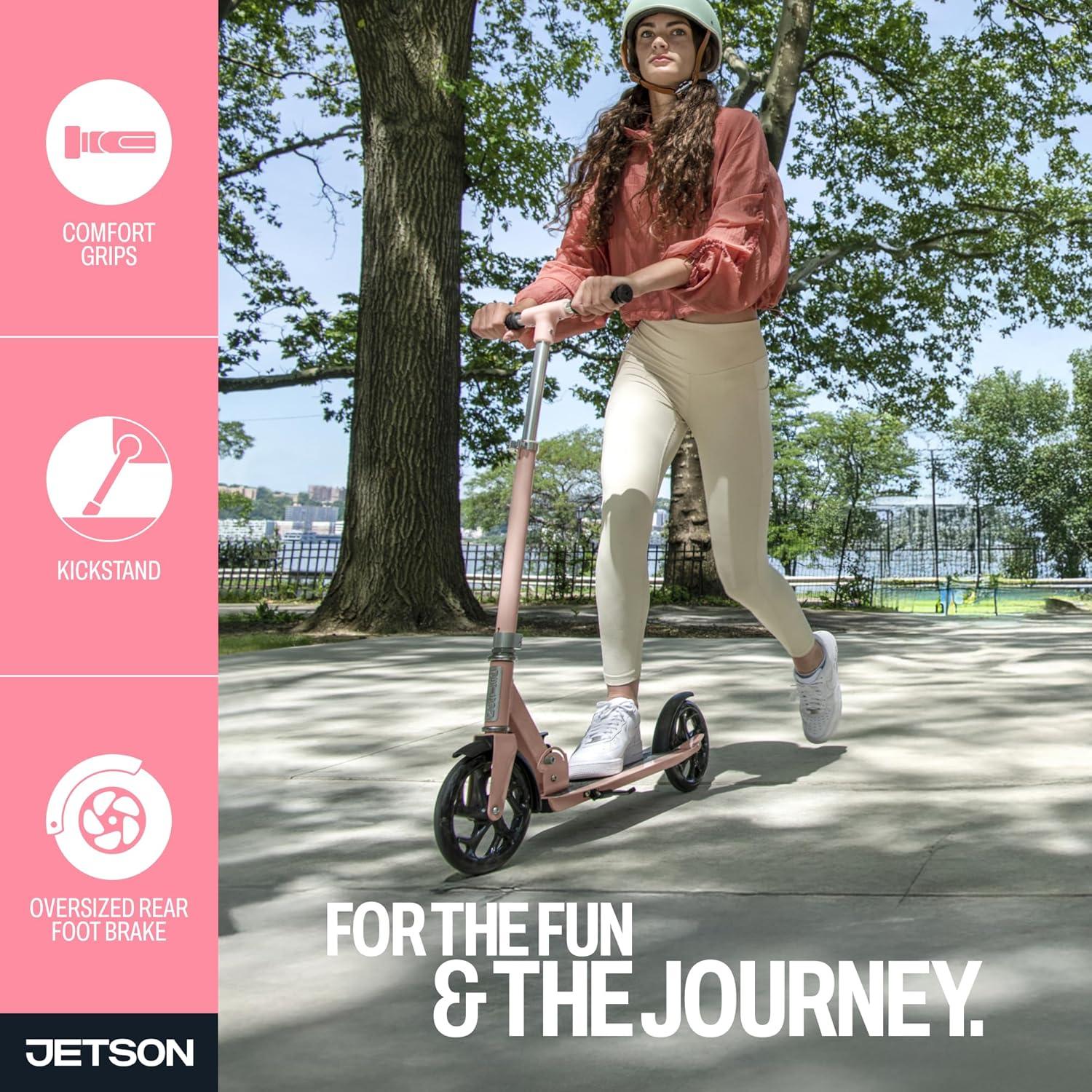 image:imageJetson Jupiter Jumbo 2Wheel Kick Scooter Sturdy Wide Deck Height Adjustable Handlebar Rear Brake EasyFolding Mechanism 8 inch wheelsHex Pink