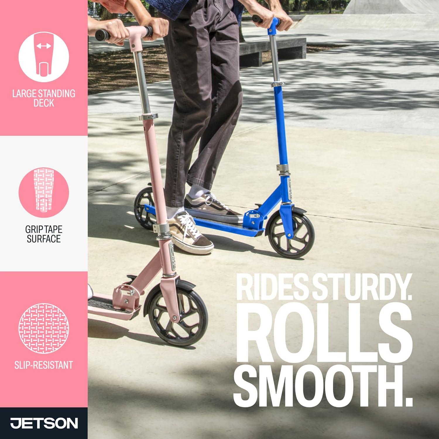 image:imageJetson Jupiter Jumbo 2Wheel Kick Scooter Sturdy Wide Deck Height Adjustable Handlebar Rear Brake EasyFolding Mechanism 8 inch wheelsHex Pink