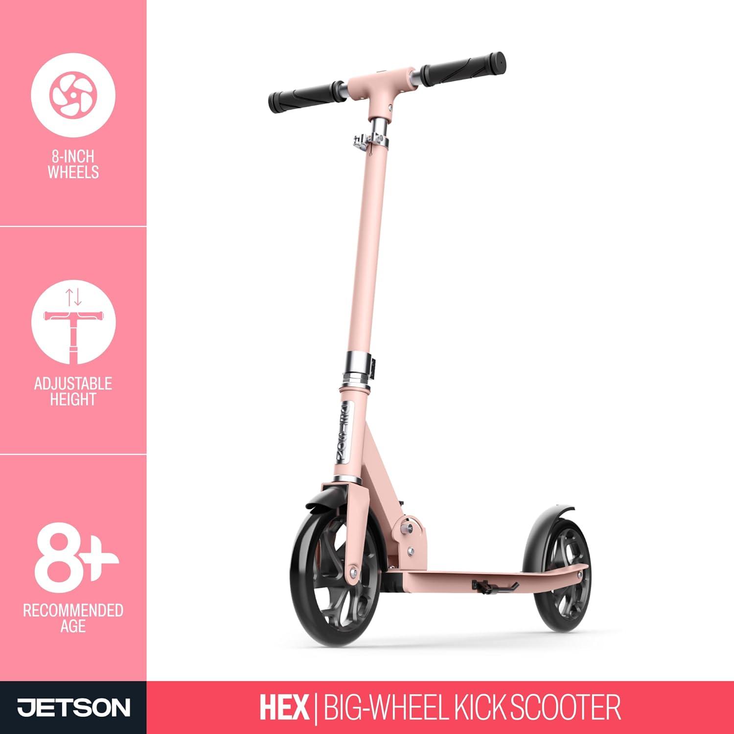 image:imageJetson Jupiter Jumbo 2Wheel Kick Scooter Sturdy Wide Deck Height Adjustable Handlebar Rear Brake EasyFolding Mechanism 8 inch wheelsHex Pink