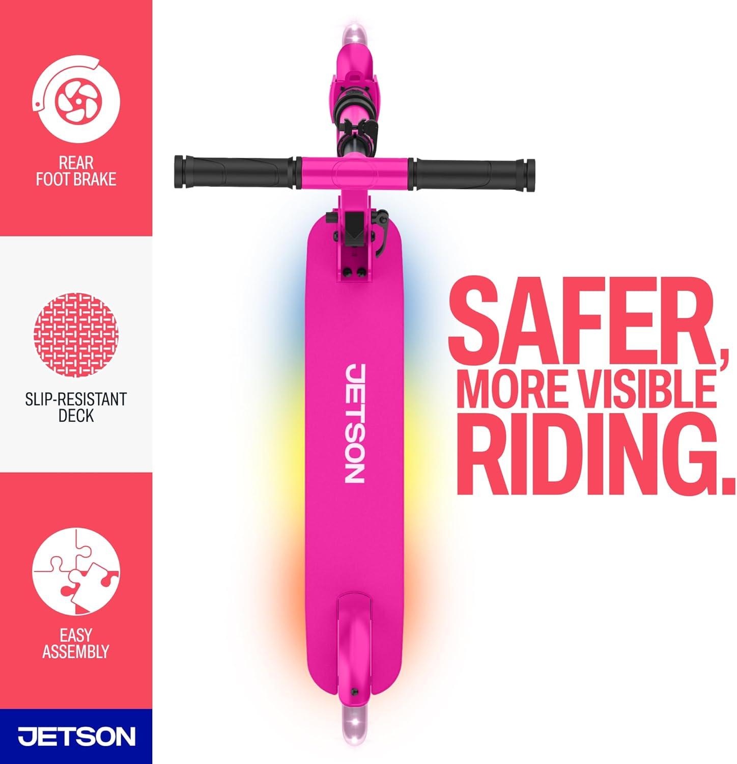image:imageJetson Jupiter Kids 2Wheel LightUp Kick Scooter LED Lights on Handlebar Stem Wheels amp Deck Adjustable Handlebar Rear Brake EasyFolding Mechanism Ages 5Highlight Pink