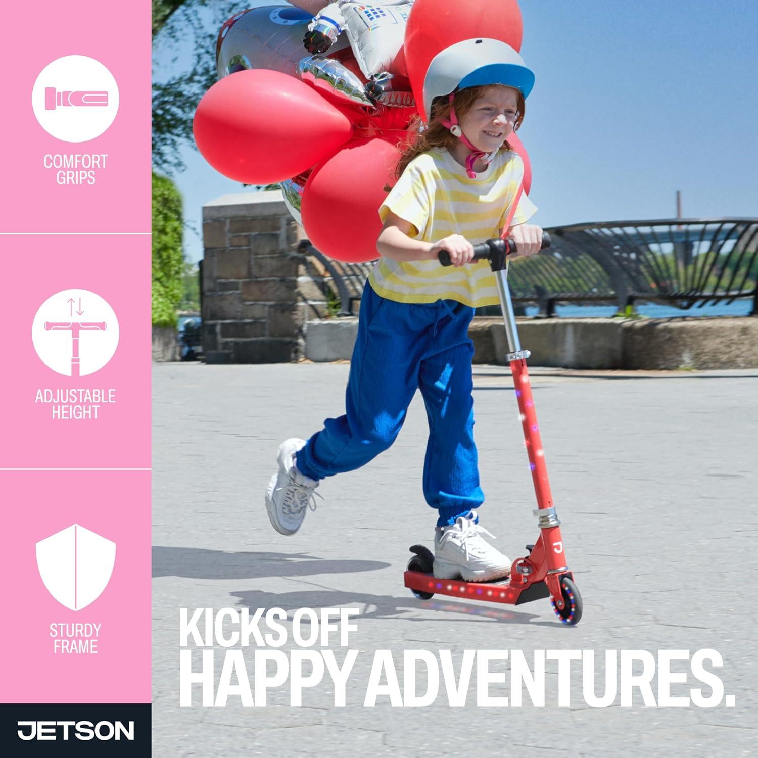 image:imageJetson Jupiter Kids 2Wheel LightUp Kick Scooter LED Lights on Handlebar Stem Wheels amp Deck Adjustable Handlebar Rear Brake EasyFolding Mechanism Ages 5Jupiter Pink