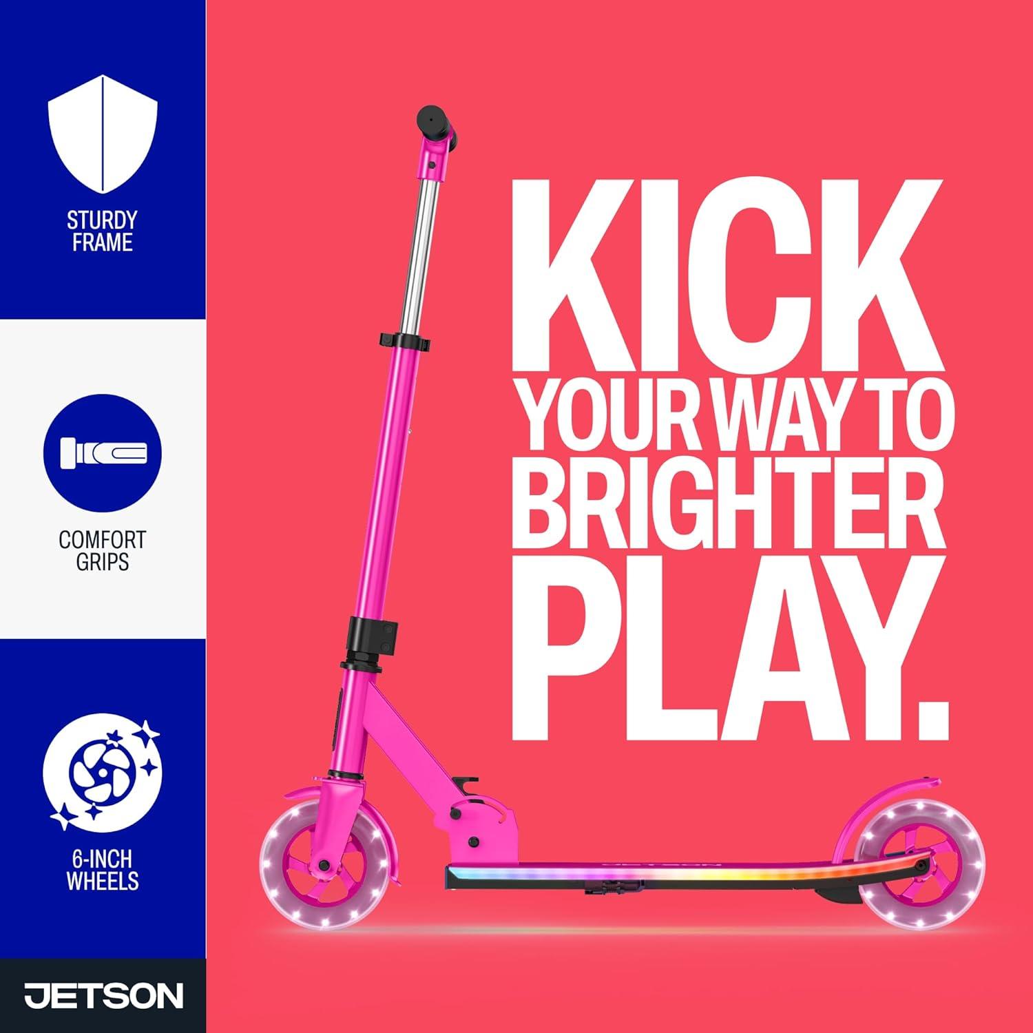 image:imageJetson Jupiter Kids 2Wheel LightUp Kick Scooter LED Lights on Handlebar Stem Wheels amp Deck Adjustable Handlebar Rear Brake EasyFolding Mechanism Ages 5Highlight Pink