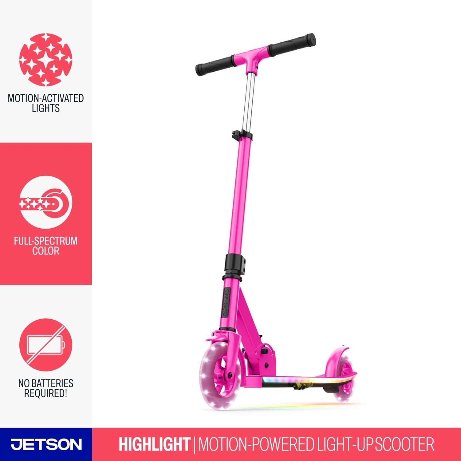 image:imageJetson Jupiter Kids 2Wheel LightUp Kick Scooter LED Lights on Handlebar Stem Wheels amp Deck Adjustable Handlebar Rear Brake EasyFolding Mechanism Ages 5Highlight Pink