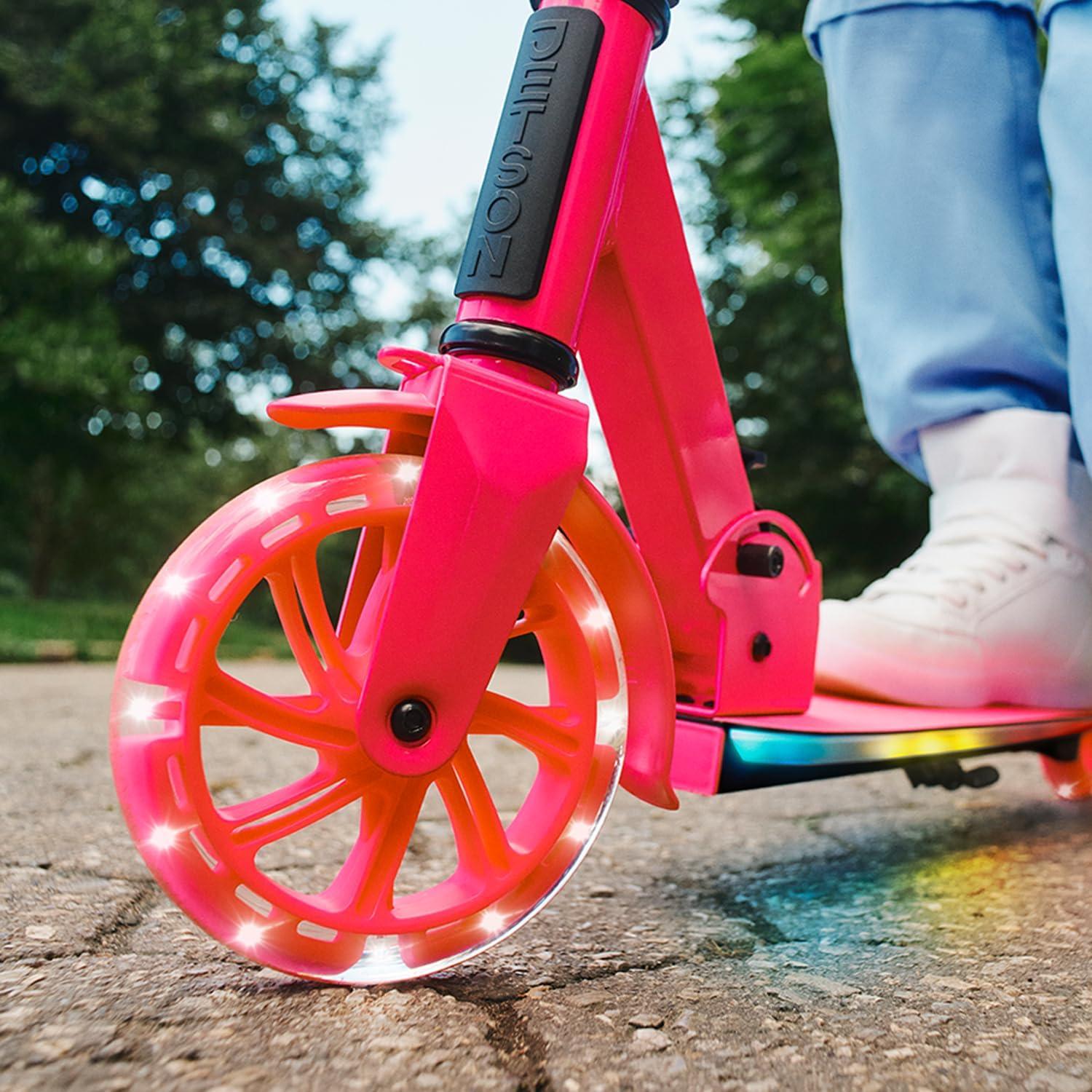 image:imageJetson Jupiter Kids 2Wheel LightUp Kick Scooter LED Lights on Handlebar Stem Wheels amp Deck Adjustable Handlebar Rear Brake EasyFolding Mechanism Ages 5Highlight Pink