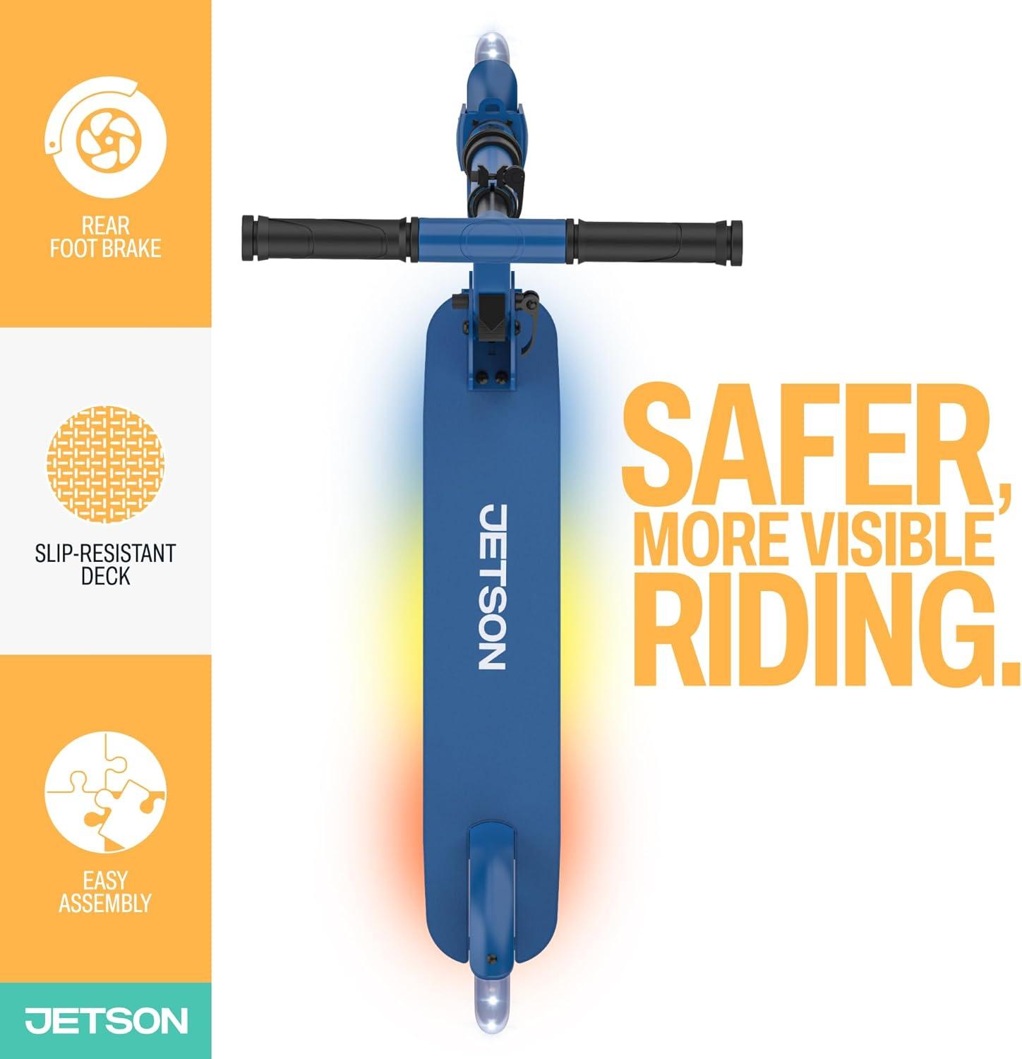 image:imageJetson Jupiter Kids 2Wheel LightUp Kick Scooter LED Lights on Handlebar Stem Wheels amp Deck Adjustable Handlebar Rear Brake EasyFolding Mechanism Ages 5Highlight Blue