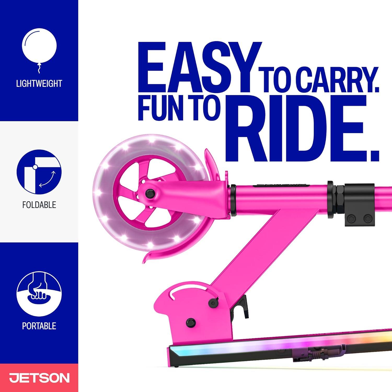 image:imageJetson Jupiter Kids 2Wheel LightUp Kick Scooter LED Lights on Handlebar Stem Wheels amp Deck Adjustable Handlebar Rear Brake EasyFolding Mechanism Ages 5Highlight Pink