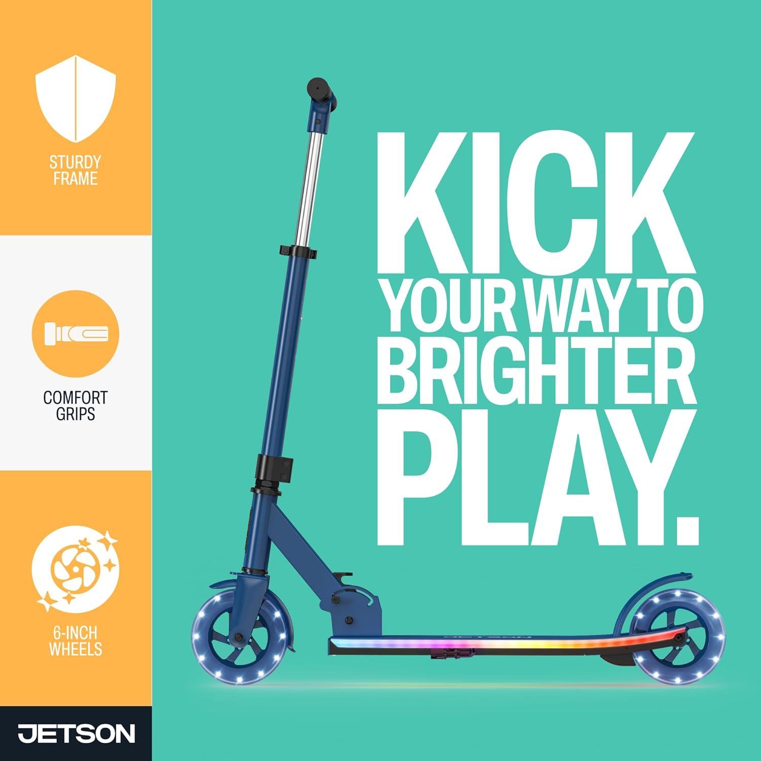 image:imageJetson Jupiter Kids 2Wheel LightUp Kick Scooter LED Lights on Handlebar Stem Wheels amp Deck Adjustable Handlebar Rear Brake EasyFolding Mechanism Ages 5Highlight Blue