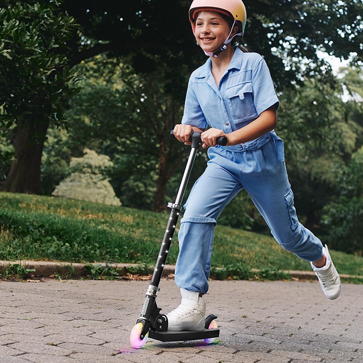 image:imageJetson Jupiter Kids 2Wheel LightUp Kick Scooter LED Lights on Handlebar Stem Wheels amp Deck Adjustable Handlebar Rear Brake EasyFolding Mechanism Ages 5Moonbeam Black