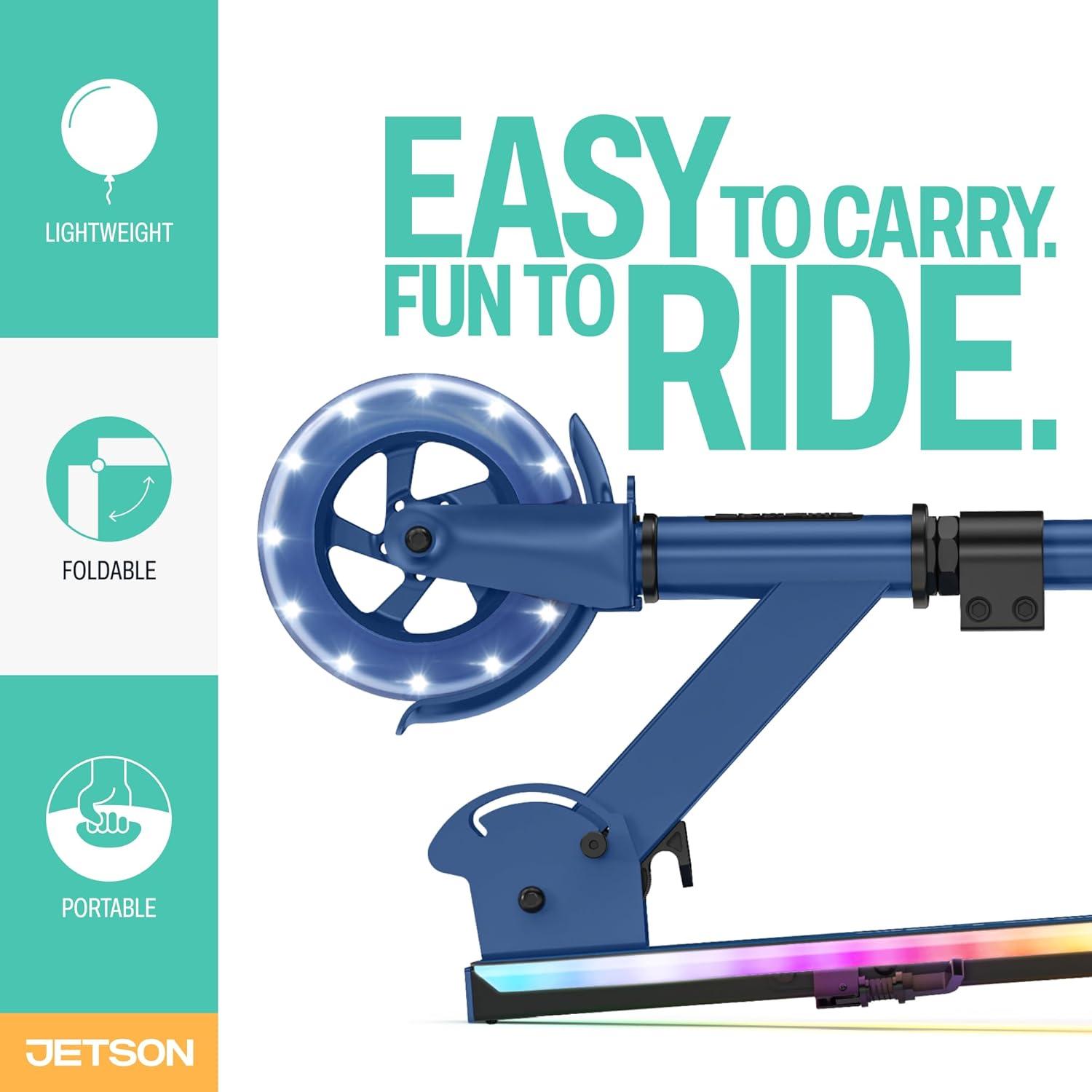 image:imageJetson Jupiter Kids 2Wheel LightUp Kick Scooter LED Lights on Handlebar Stem Wheels amp Deck Adjustable Handlebar Rear Brake EasyFolding Mechanism Ages 5Highlight Blue
