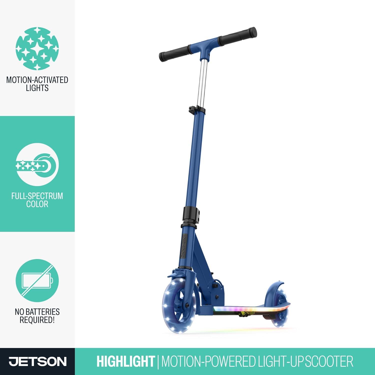 image:imageJetson Jupiter Kids 2Wheel LightUp Kick Scooter LED Lights on Handlebar Stem Wheels amp Deck Adjustable Handlebar Rear Brake EasyFolding Mechanism Ages 5Highlight Blue
