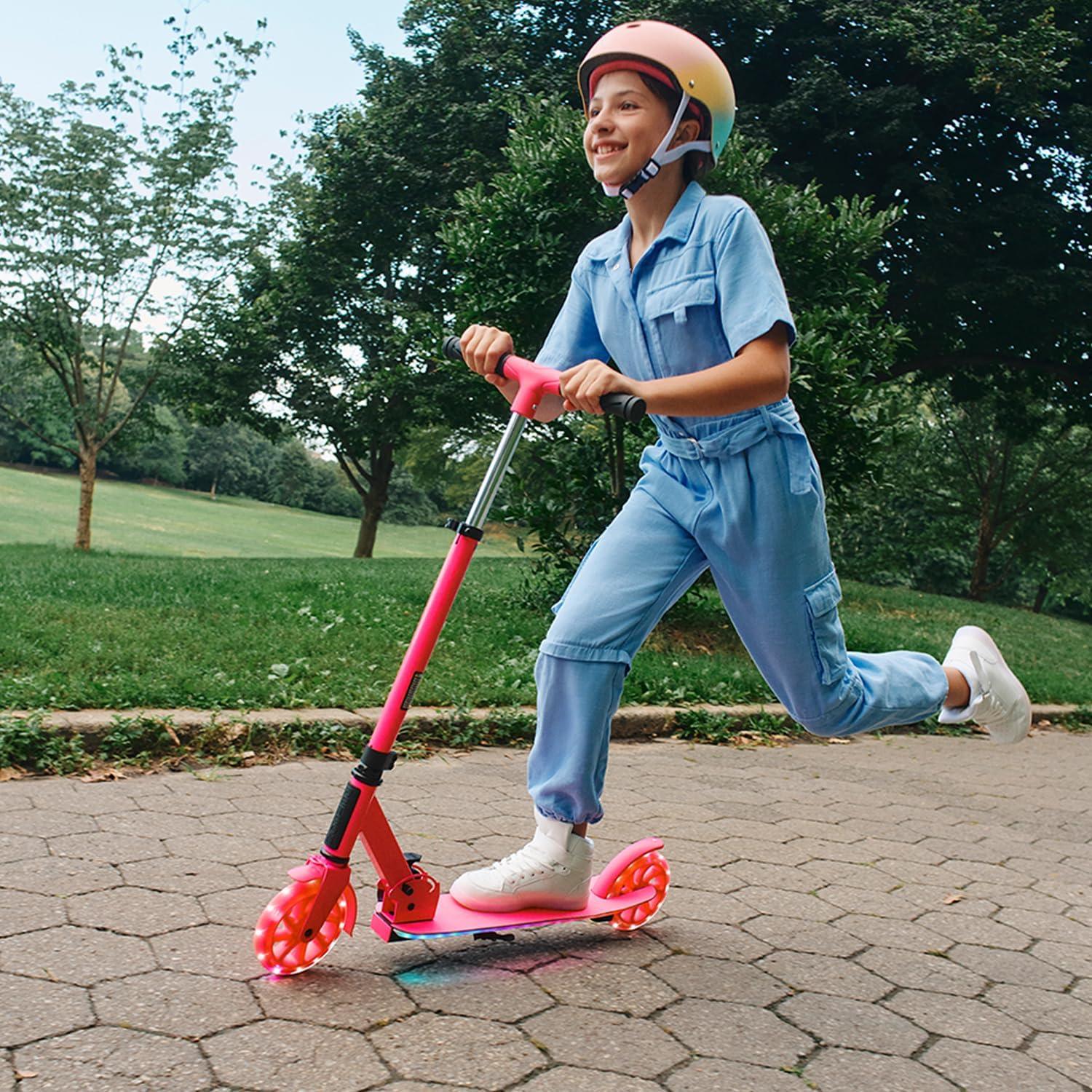 image:imageJetson Jupiter Kids 2Wheel LightUp Kick Scooter LED Lights on Handlebar Stem Wheels amp Deck Adjustable Handlebar Rear Brake EasyFolding Mechanism Ages 5Highlight Blue