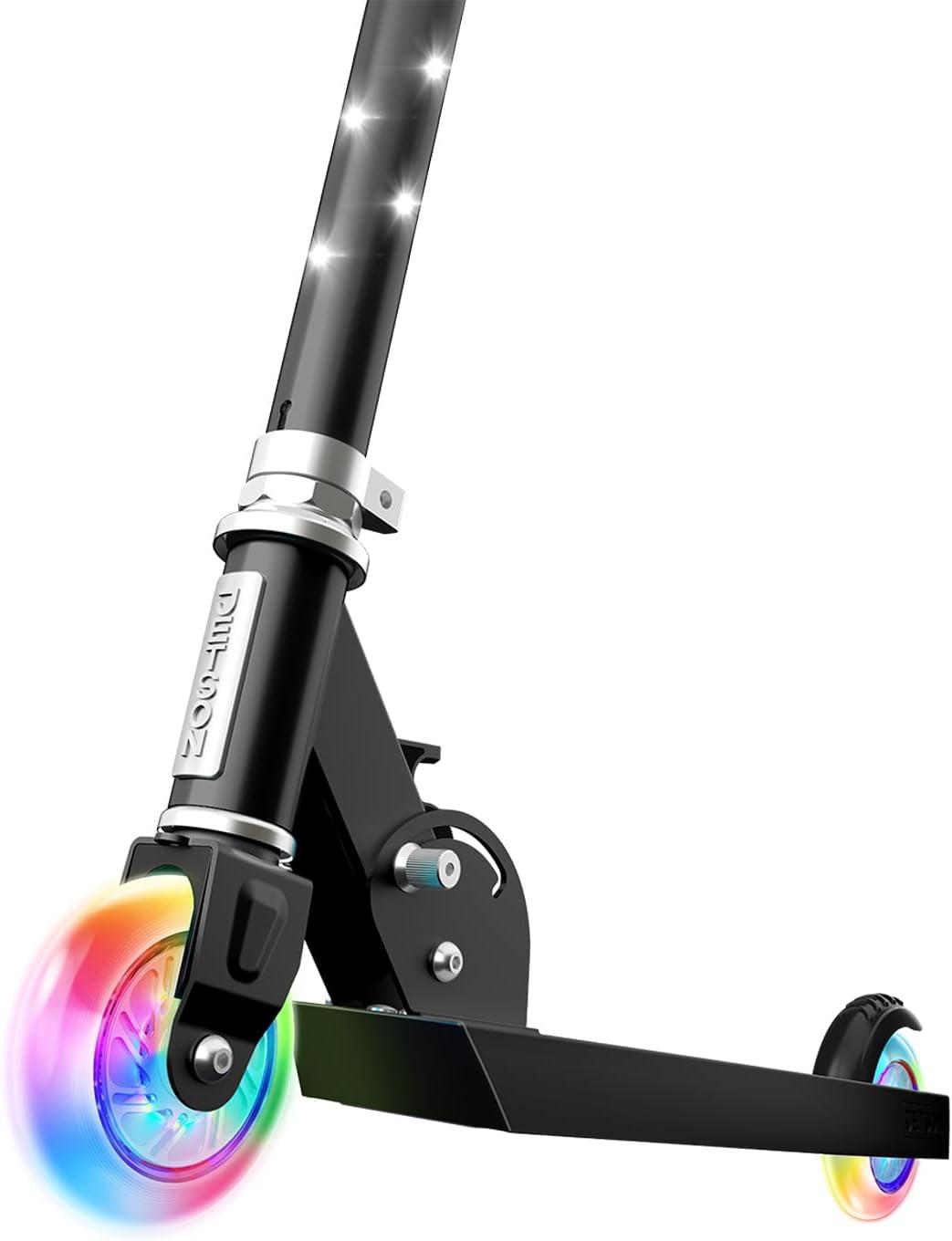 image:imageJetson Jupiter Kids 2Wheel LightUp Kick Scooter LED Lights on Handlebar Stem Wheels amp Deck Adjustable Handlebar Rear Brake EasyFolding Mechanism Ages 5Moonbeam Black