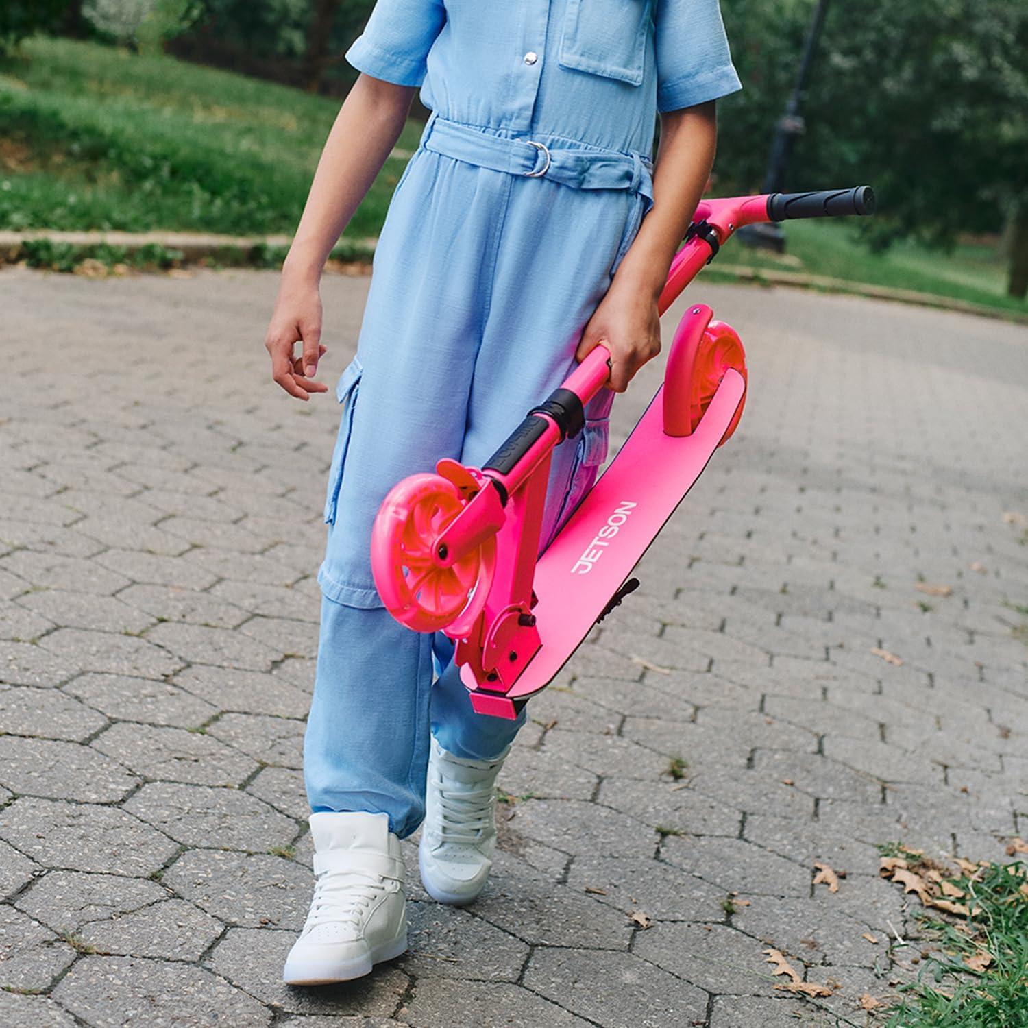 image:imageJetson Jupiter Kids 2Wheel LightUp Kick Scooter LED Lights on Handlebar Stem Wheels amp Deck Adjustable Handlebar Rear Brake EasyFolding Mechanism Ages 5Highlight Pink