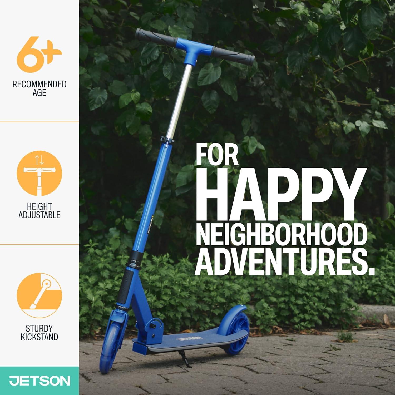 image:imageJetson Jupiter Kids 2Wheel LightUp Kick Scooter LED Lights on Handlebar Stem Wheels amp Deck Adjustable Handlebar Rear Brake EasyFolding Mechanism Ages 5Highlight Blue