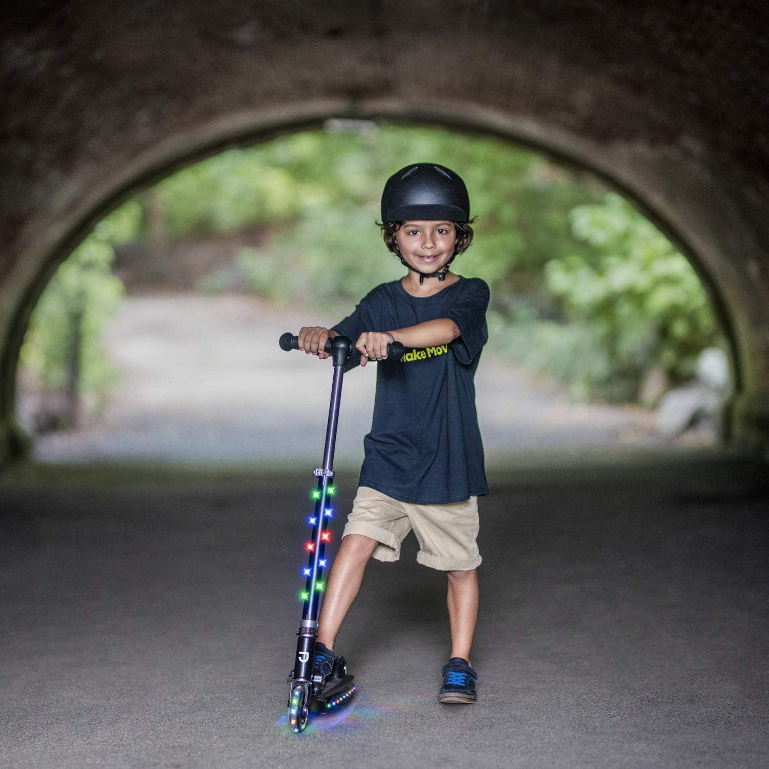 image:imageJetson Jupiter Kids 2Wheel LightUp Kick Scooter LED Lights on Handlebar Stem Wheels amp Deck Adjustable Handlebar Rear Brake EasyFolding Mechanism Ages 5Jupiter Blue
