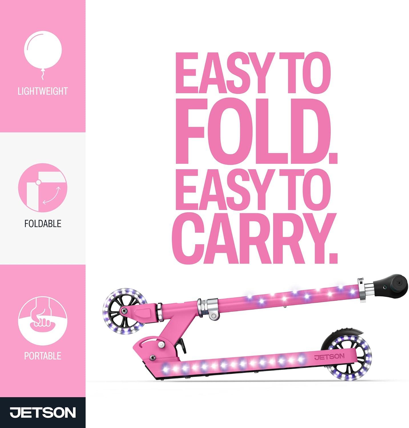 image:imageJetson Jupiter Kids 2Wheel LightUp Kick Scooter LED Lights on Handlebar Stem Wheels amp Deck Adjustable Handlebar Rear Brake EasyFolding Mechanism Ages 5Jupiter Pink