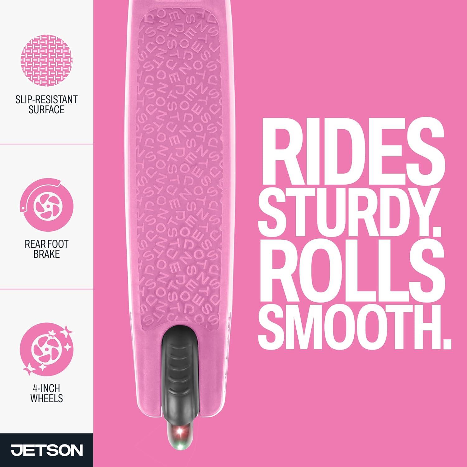 image:imageJetson Jupiter Kids 2Wheel LightUp Kick Scooter LED Lights on Handlebar Stem Wheels amp Deck Adjustable Handlebar Rear Brake EasyFolding Mechanism Ages 5Jupiter Pink