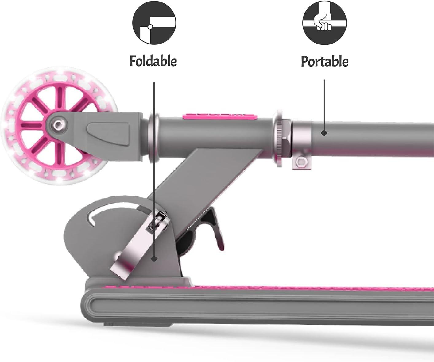 image:imageJetson Leo Folding Kick Scooter Easy Folding Mechanism LightUp Wheels HeightAdjustable Handlebar Rear Foot BrakeAges 5Pink