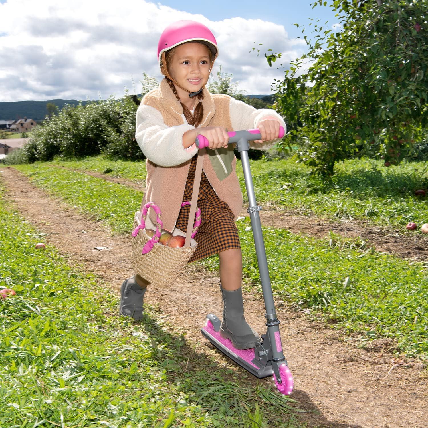image:imageJetson Leo Folding Kick Scooter Easy Folding Mechanism LightUp Wheels HeightAdjustable Handlebar Rear Foot BrakeAges 5Pink