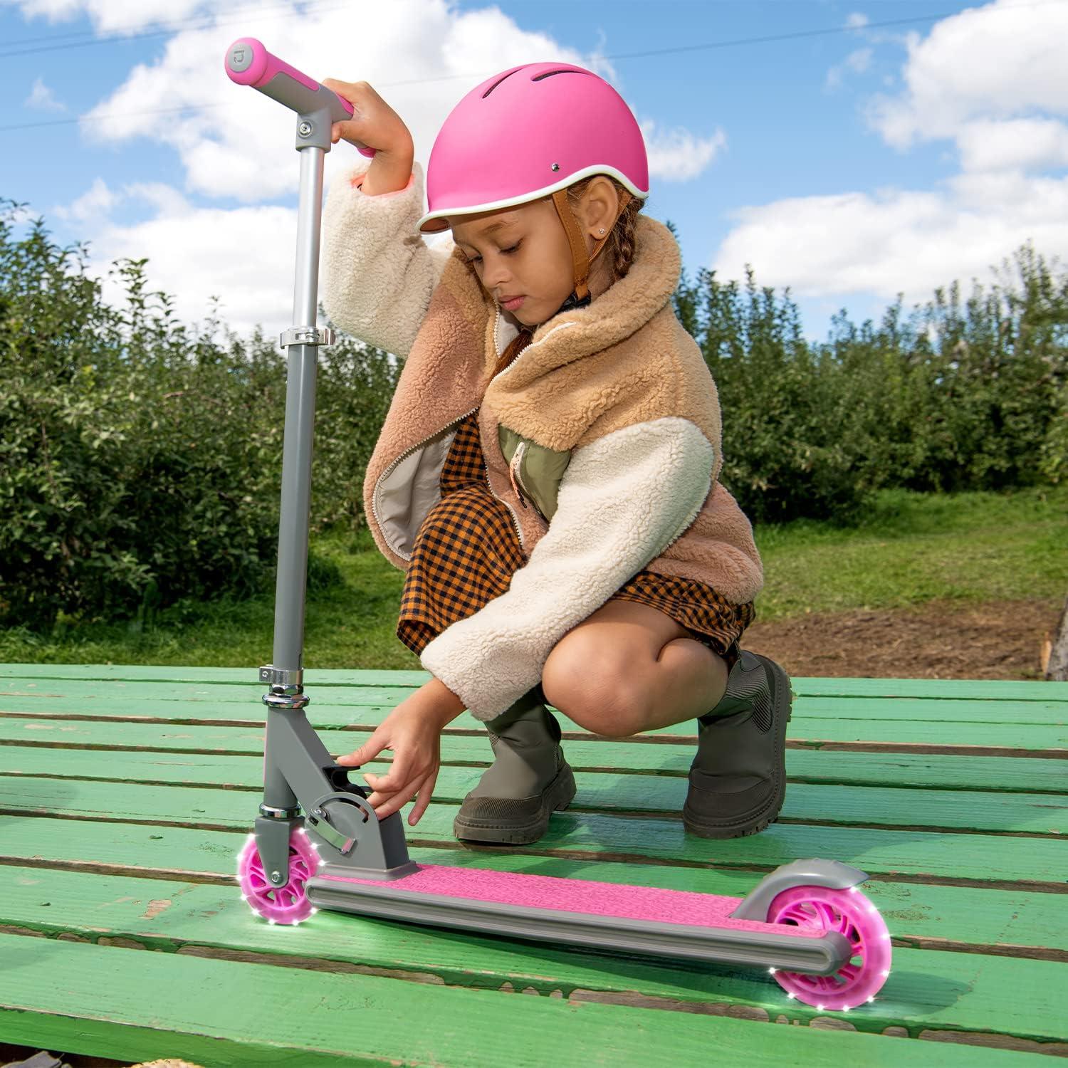 image:imageJetson Leo Folding Kick Scooter Easy Folding Mechanism LightUp Wheels HeightAdjustable Handlebar Rear Foot BrakeAges 5Pink