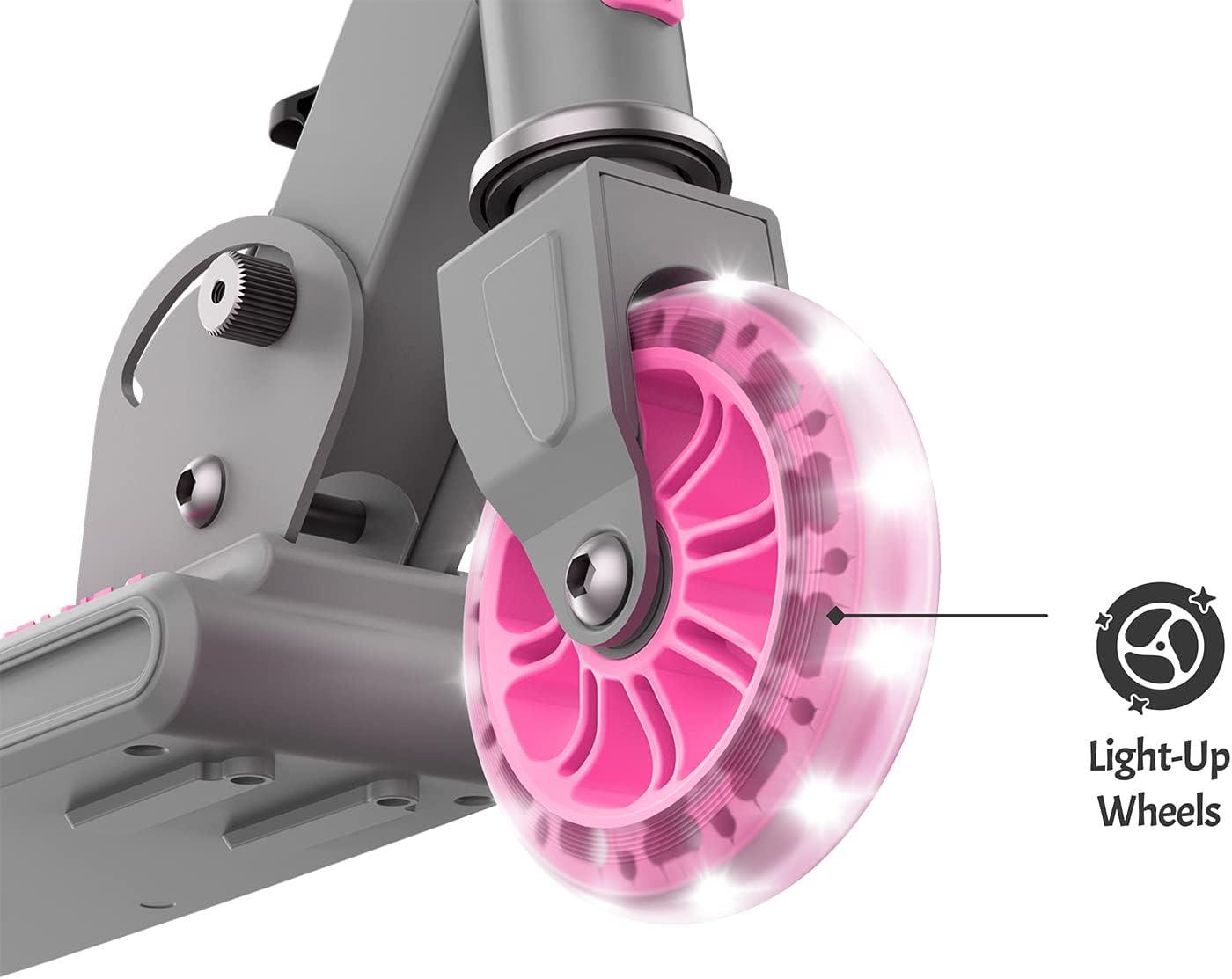 image:imageJetson Leo Folding Kick Scooter Easy Folding Mechanism LightUp Wheels HeightAdjustable Handlebar Rear Foot BrakeAges 5Pink
