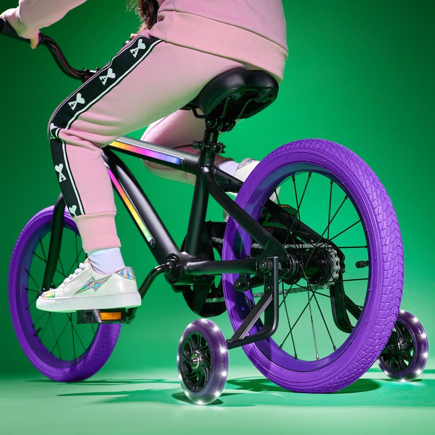 image:imageJetson Light Rider Kids Lightup Unisex Bike LED Lightup Frame 3 Different Light ModesBlackPurple 16 Inch Tire