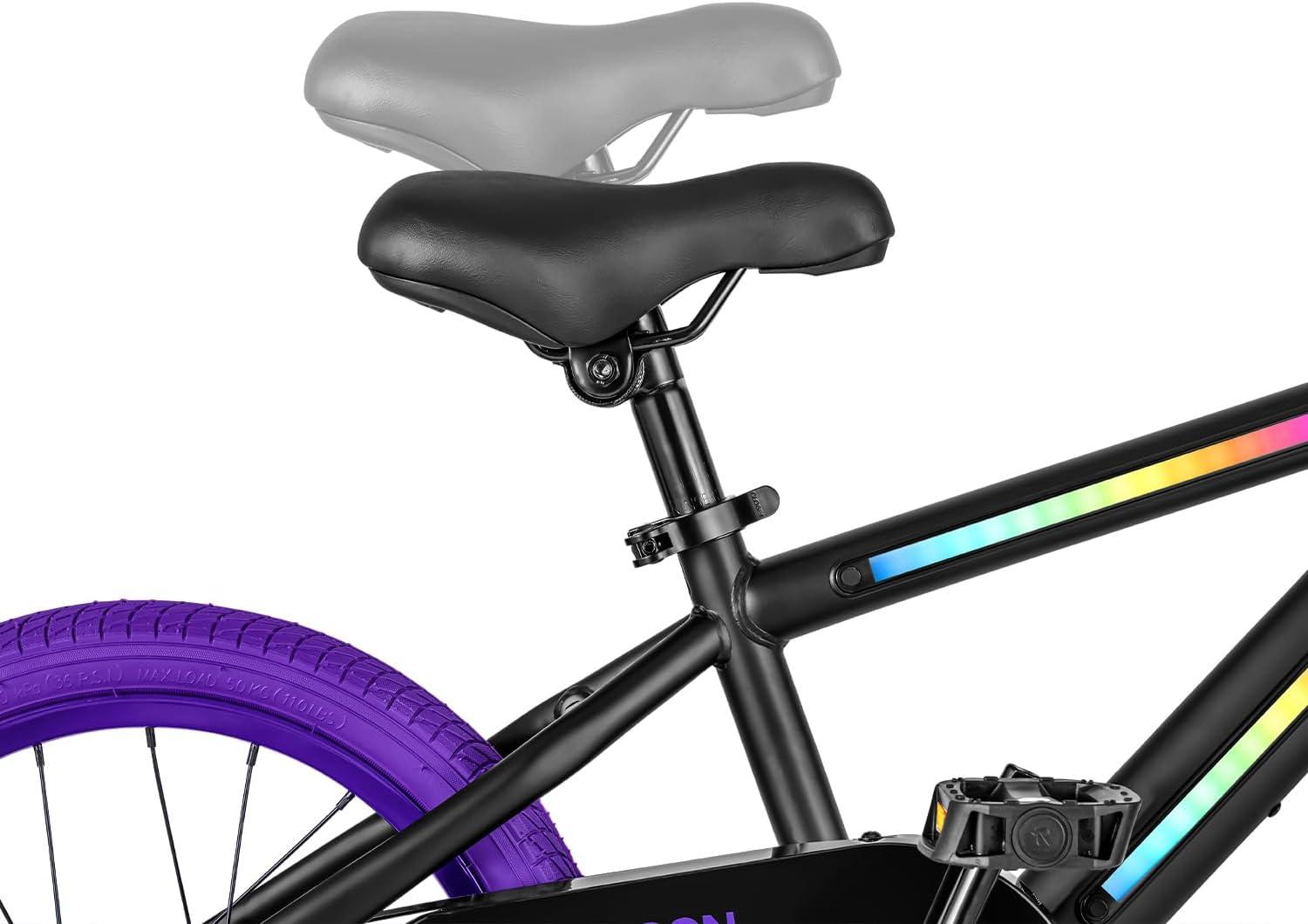 image:imageJetson Light Rider Kids Lightup Unisex Bike LED Lightup Frame 3 Different Light ModesBlackPurple 16 Inch Tire