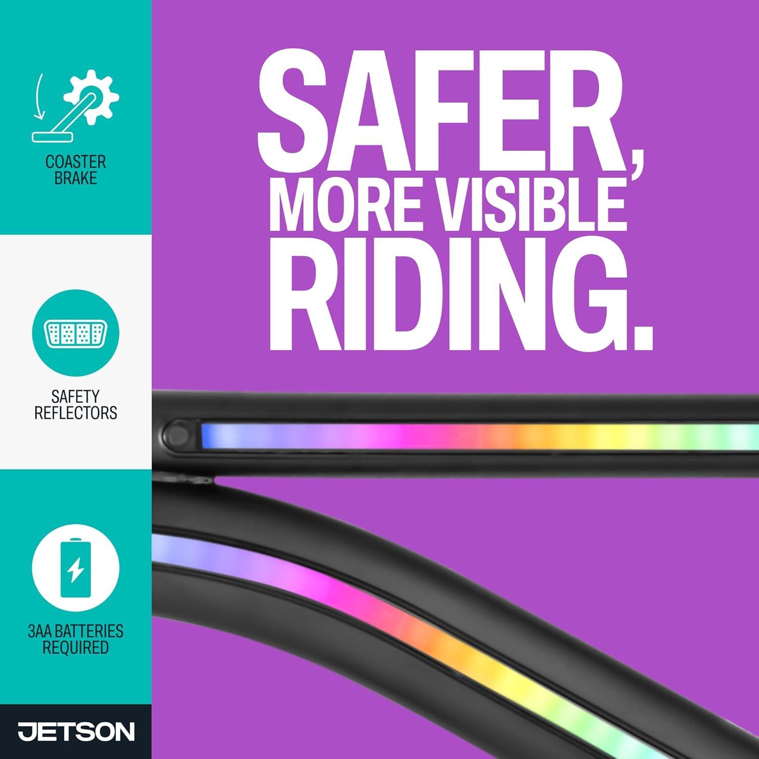 image:imageJetson Light Rider Kids Lightup Unisex Bike LED Lightup Frame 3 Different Light ModesBlackPurple 16 Inch Tire