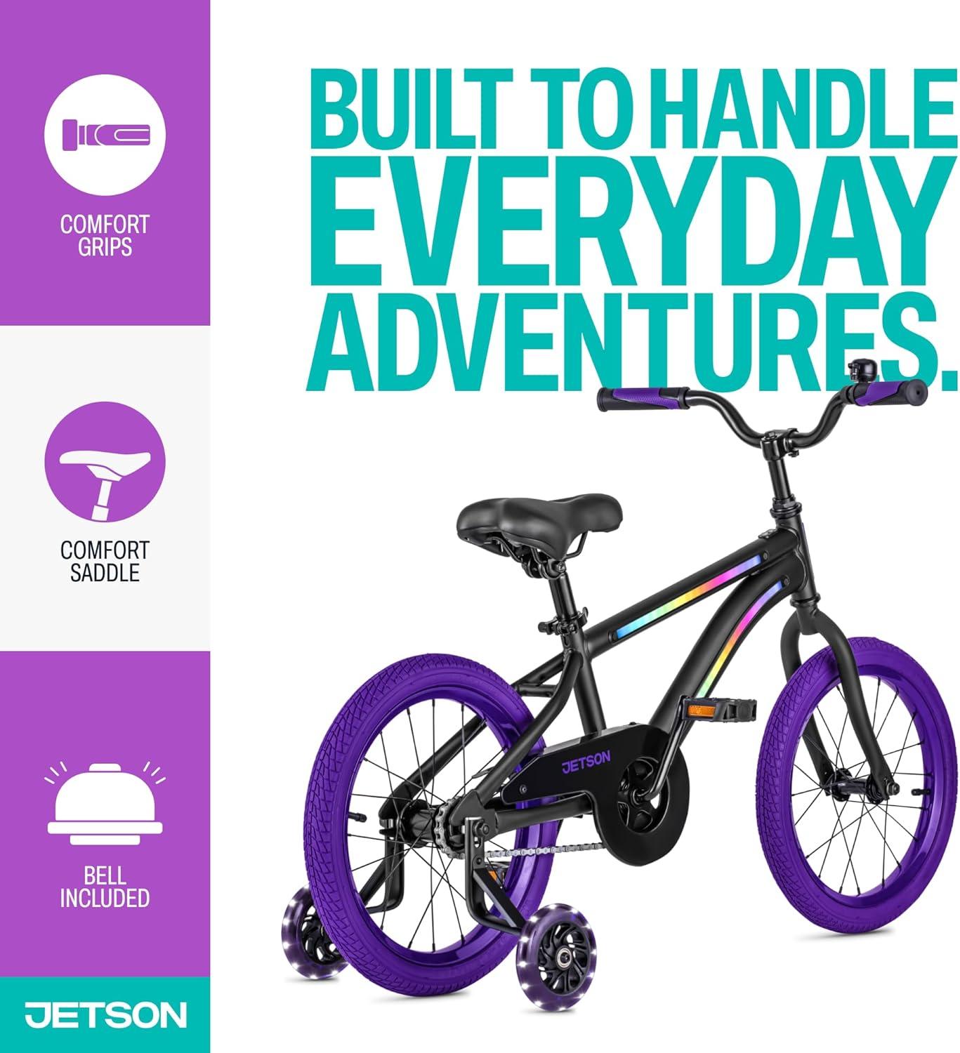 image:imageJetson Light Rider Kids Lightup Unisex Bike LED Lightup Frame 3 Different Light ModesBlackPurple 16 Inch Tire