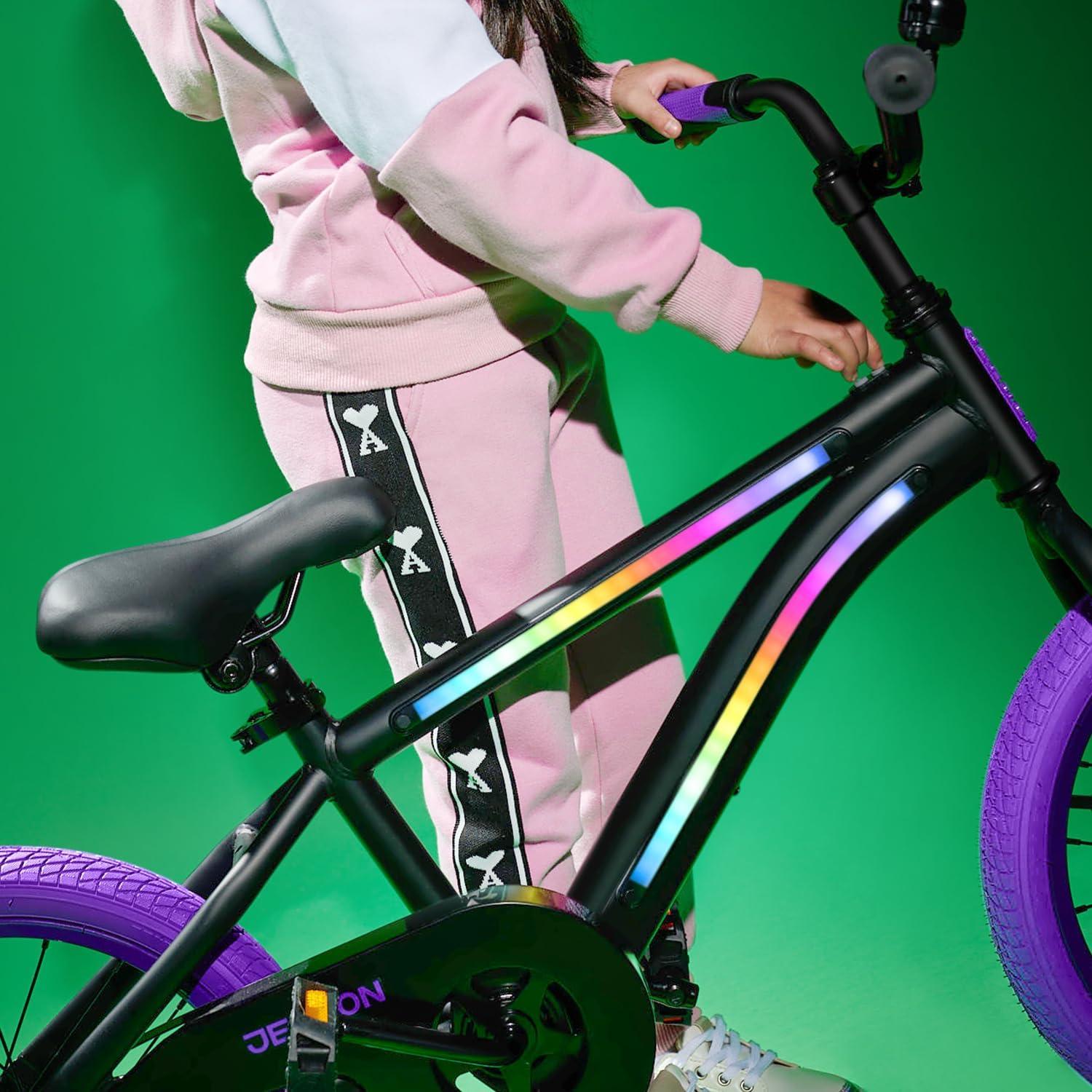image:imageJetson Light Rider Kids Lightup Unisex Bike LED Lightup Frame 3 Different Light ModesBlackPurple 16 Inch Tire