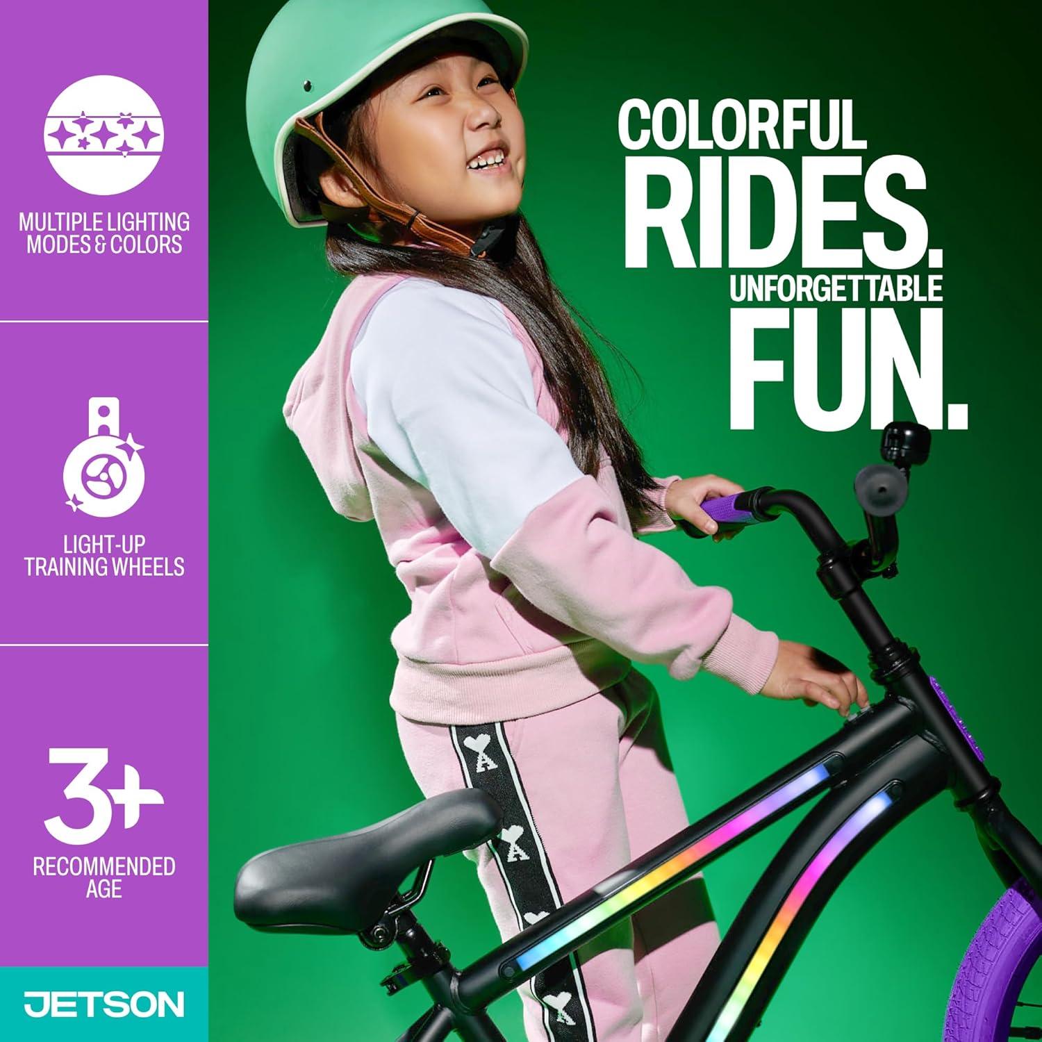 image:imageJetson Light Rider Kids Lightup Unisex Bike LED Lightup Frame 3 Different Light ModesBlackPurple 16 Inch Tire