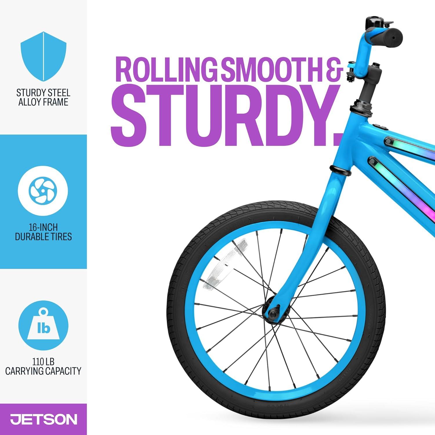 image:imageJetson Light Rider Kids Lightup Unisex Bike LED Lightup Frame 3 Different Light ModesBlue 16 Inch Tire