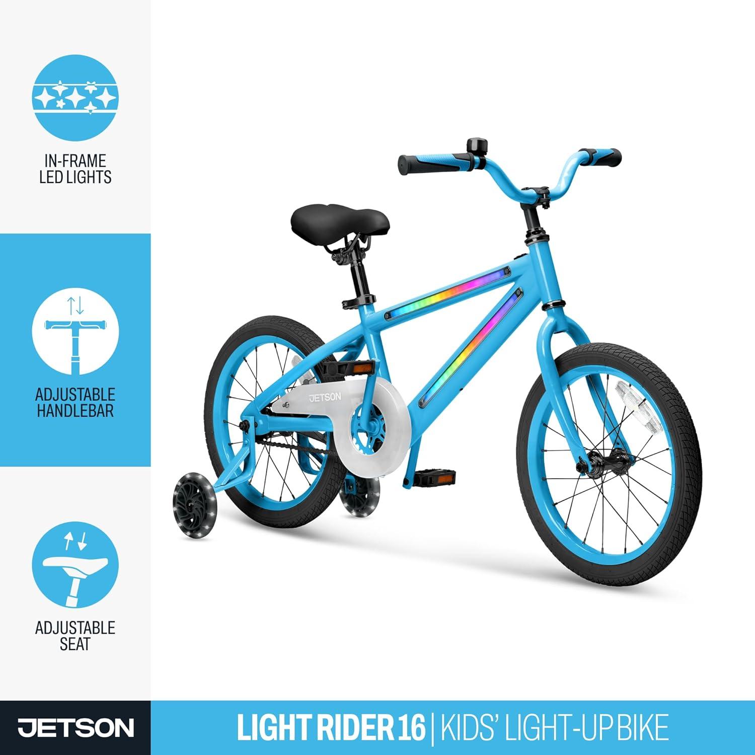 image:imageJetson Light Rider Kids Lightup Unisex Bike LED Lightup Frame 3 Different Light ModesBlue 16 Inch Tire