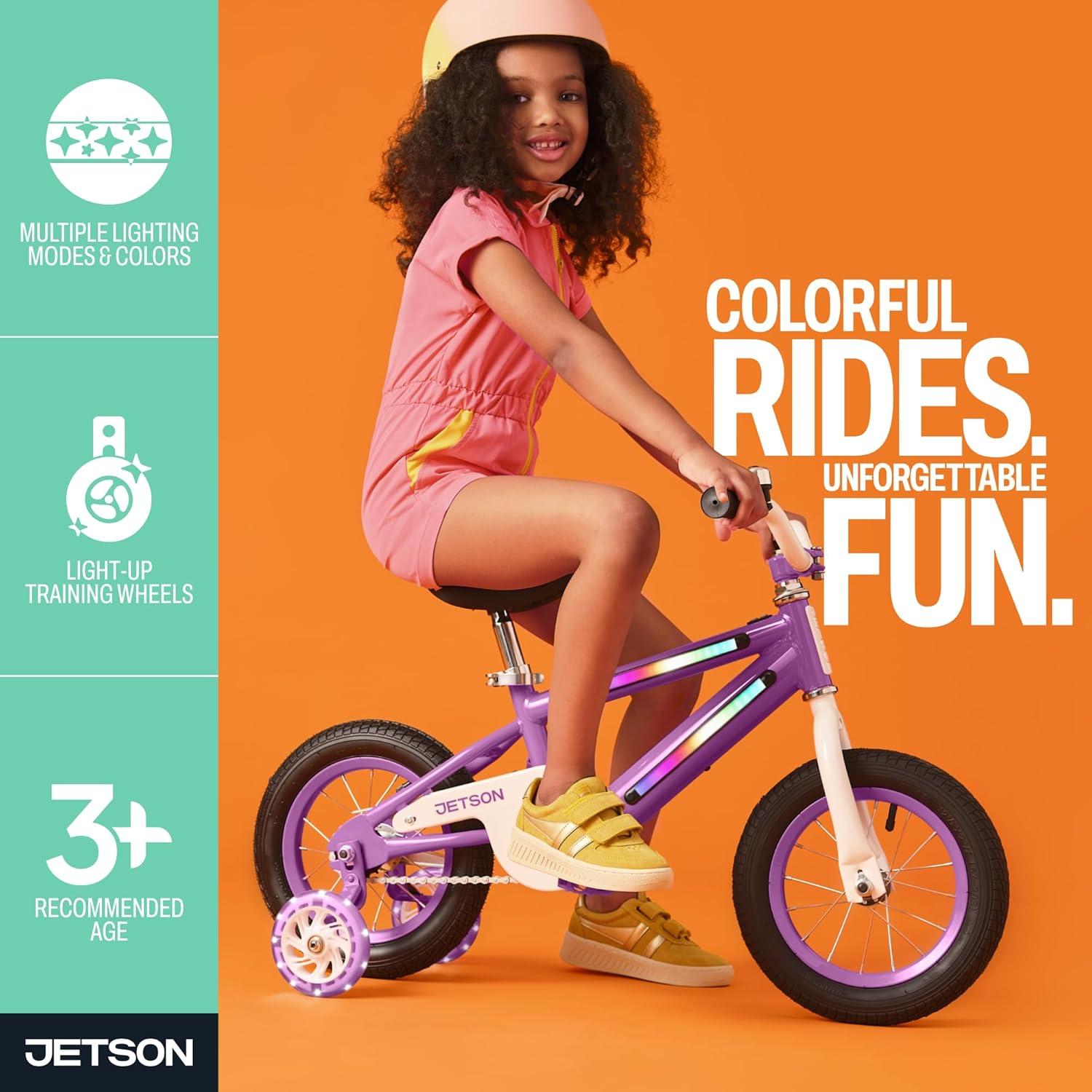 image:imageJetson Light Rider Kids Lightup Unisex Bike LED Lightup Frame 3 Different Light ModesPurple 12 Inch Tire