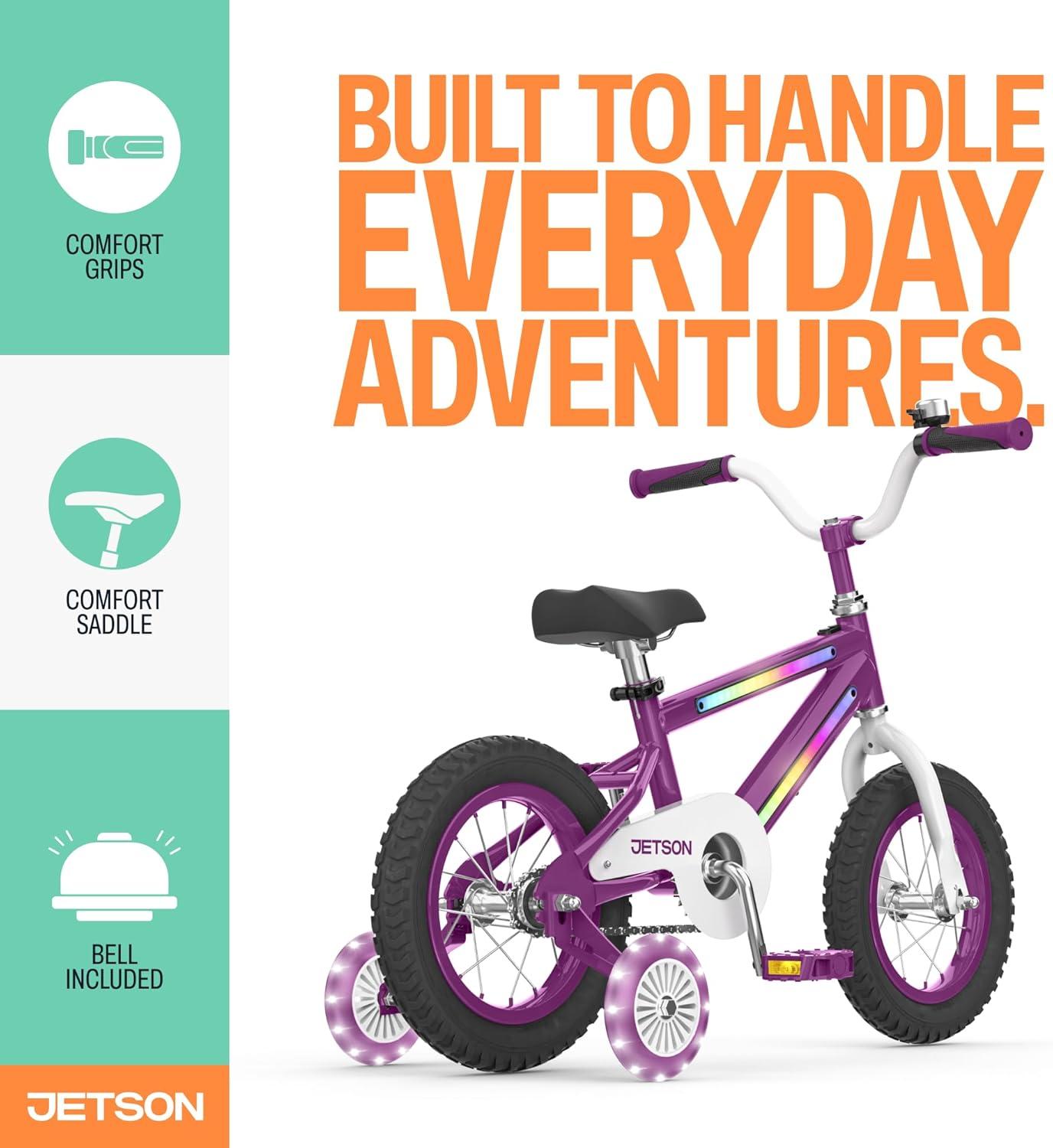 image:imageJetson Light Rider Kids Lightup Unisex Bike LED Lightup Frame 3 Different Light ModesPurple 12 Inch Tire