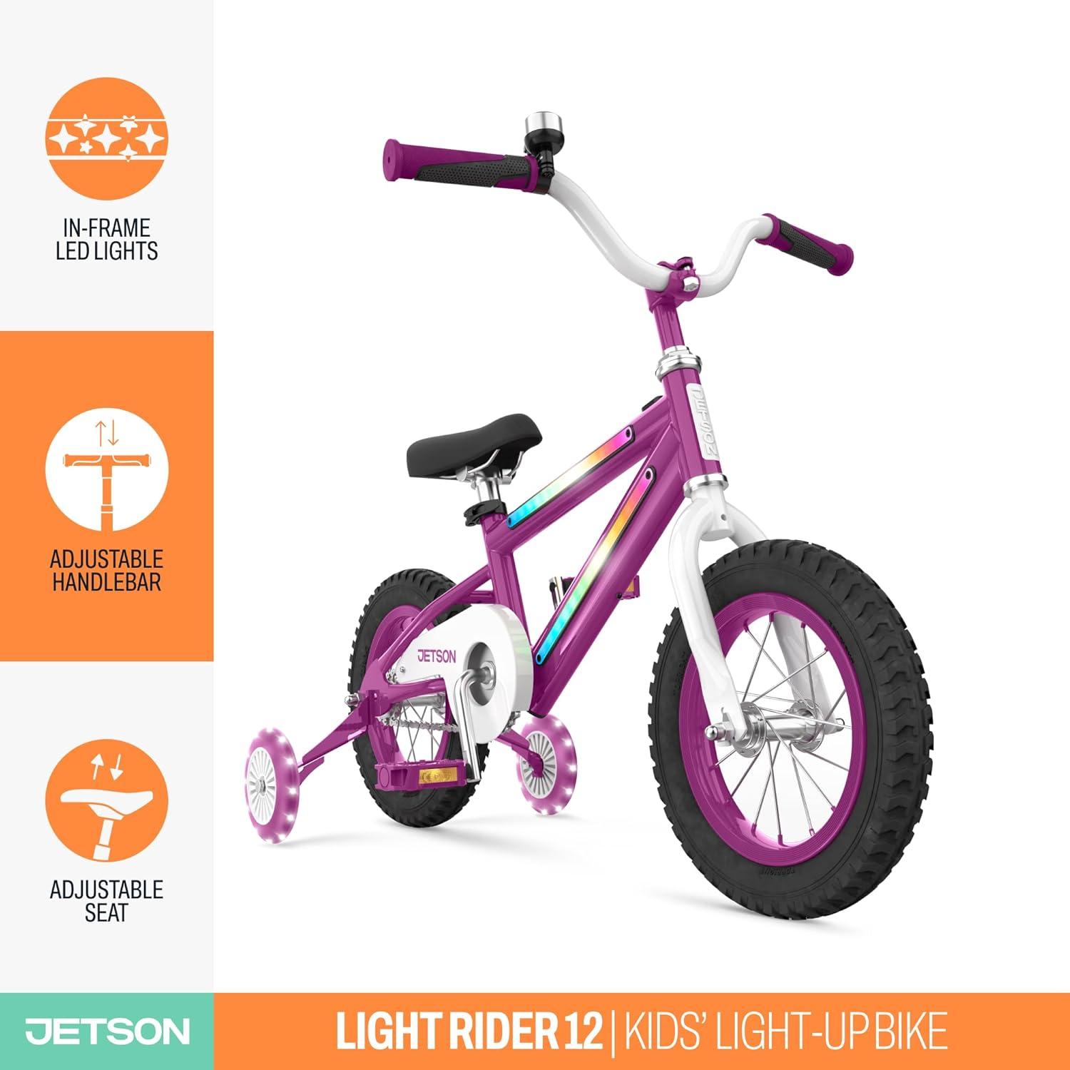 image:imageJetson Light Rider Kids Lightup Unisex Bike LED Lightup Frame 3 Different Light ModesPurple 12 Inch Tire
