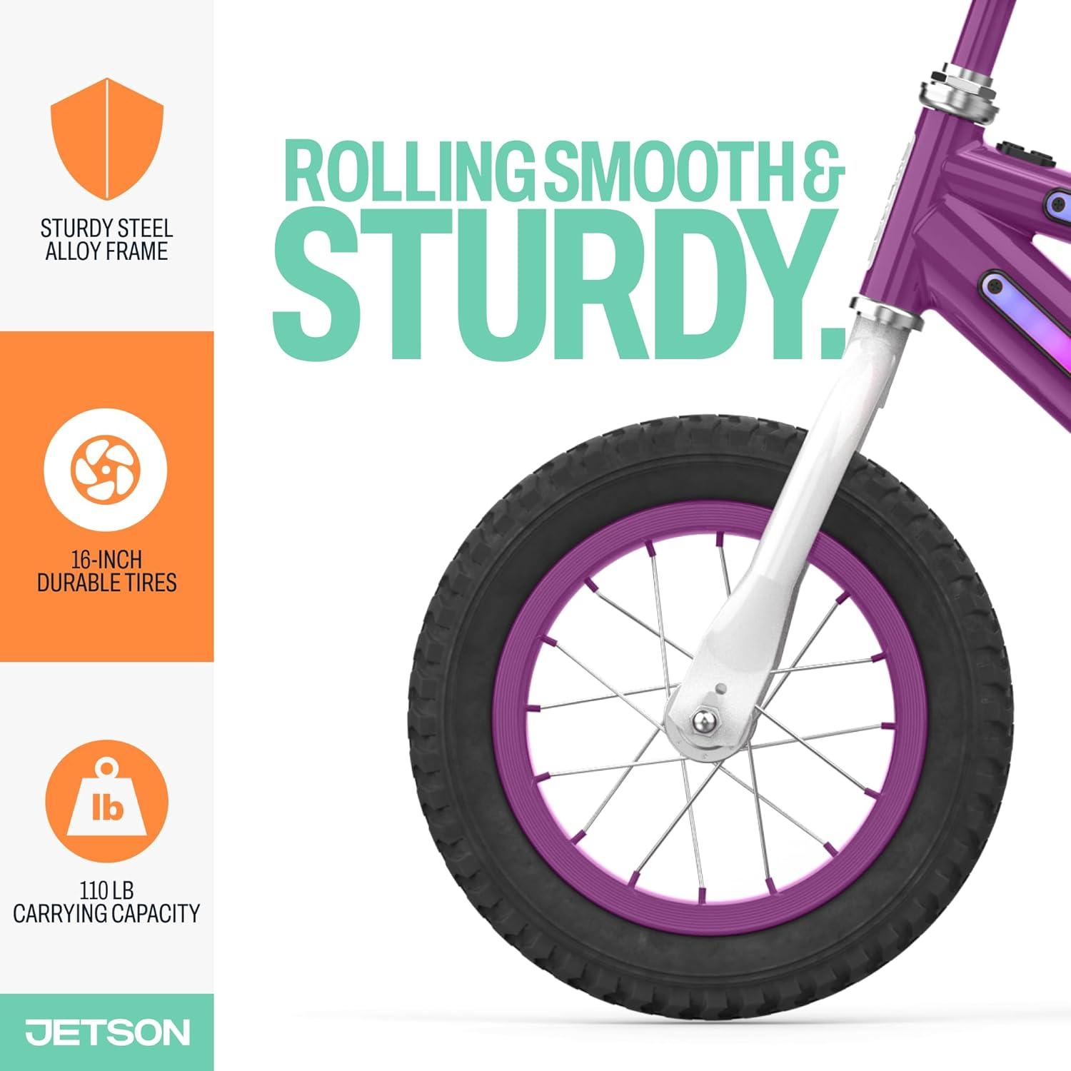 image:imageJetson Light Rider Kids Lightup Unisex Bike LED Lightup Frame 3 Different Light ModesPurple 12 Inch Tire